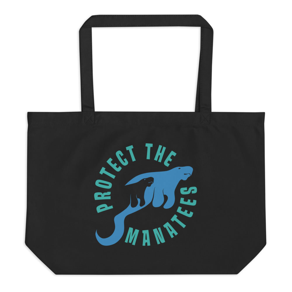 Protect the Manatees Large Organic Cotton Tote Bag