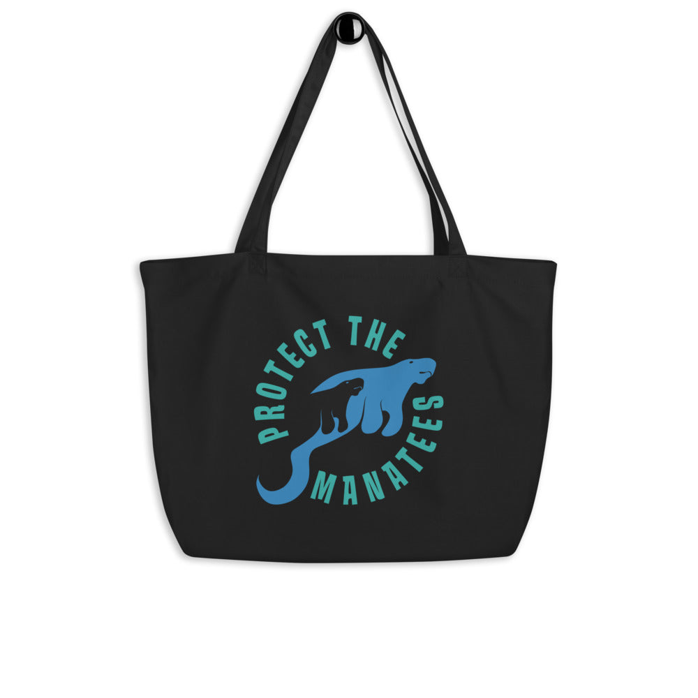Protect the Manatees Large Organic Cotton Tote Bag