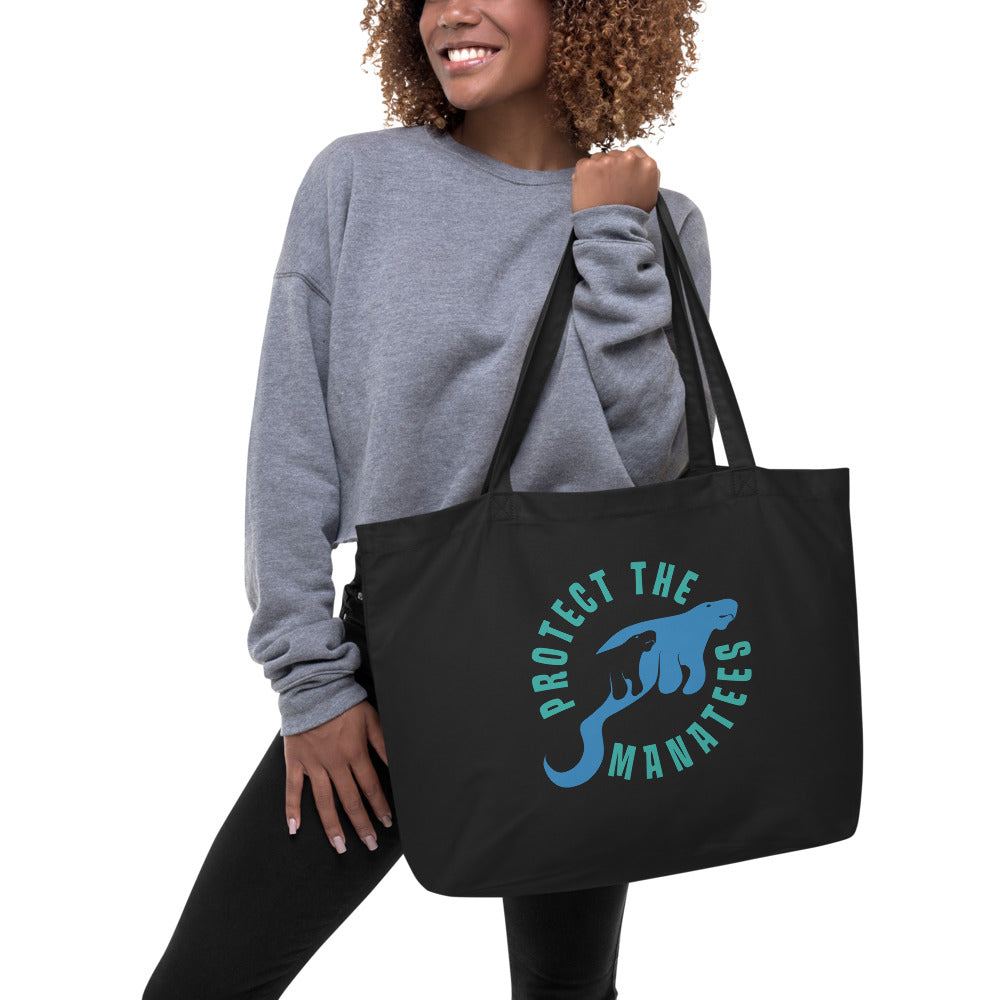 Protect the Manatees Large Organic Cotton Tote Bag