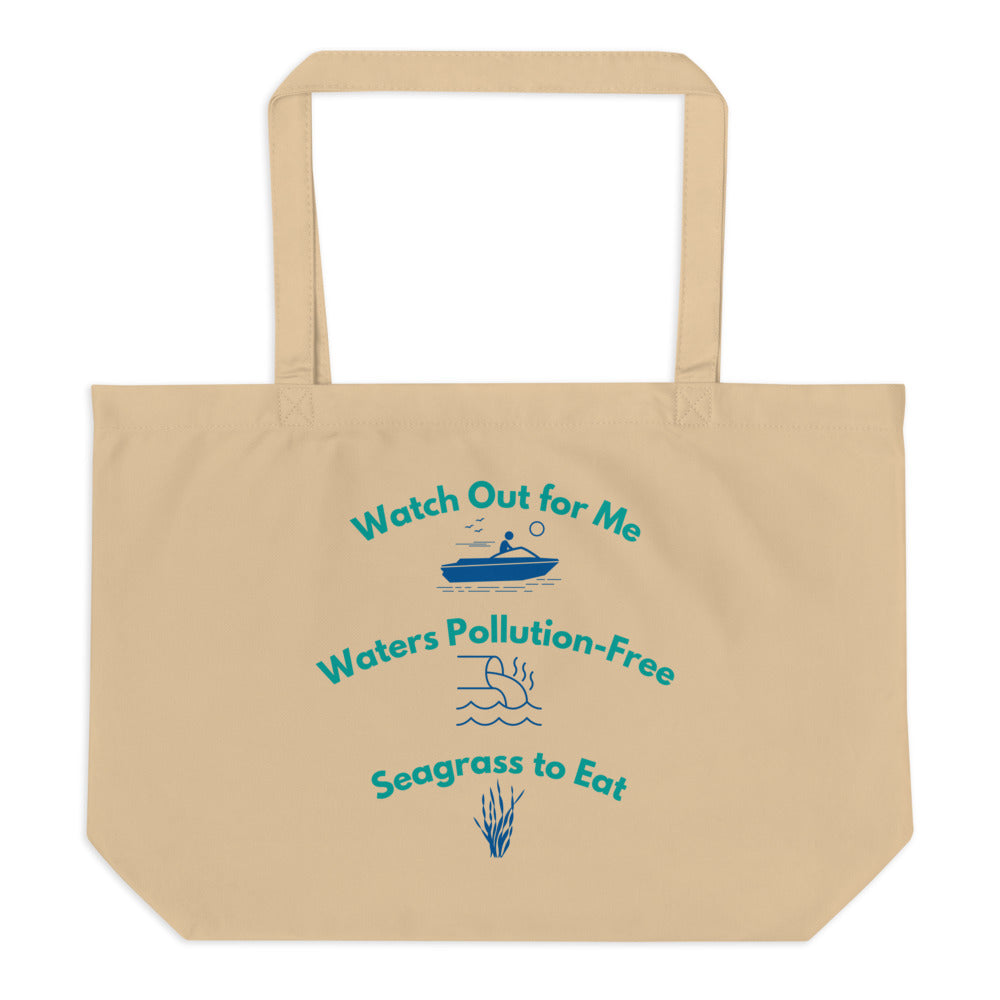 Protect the Manatees Large Organic Cotton Tote Bag