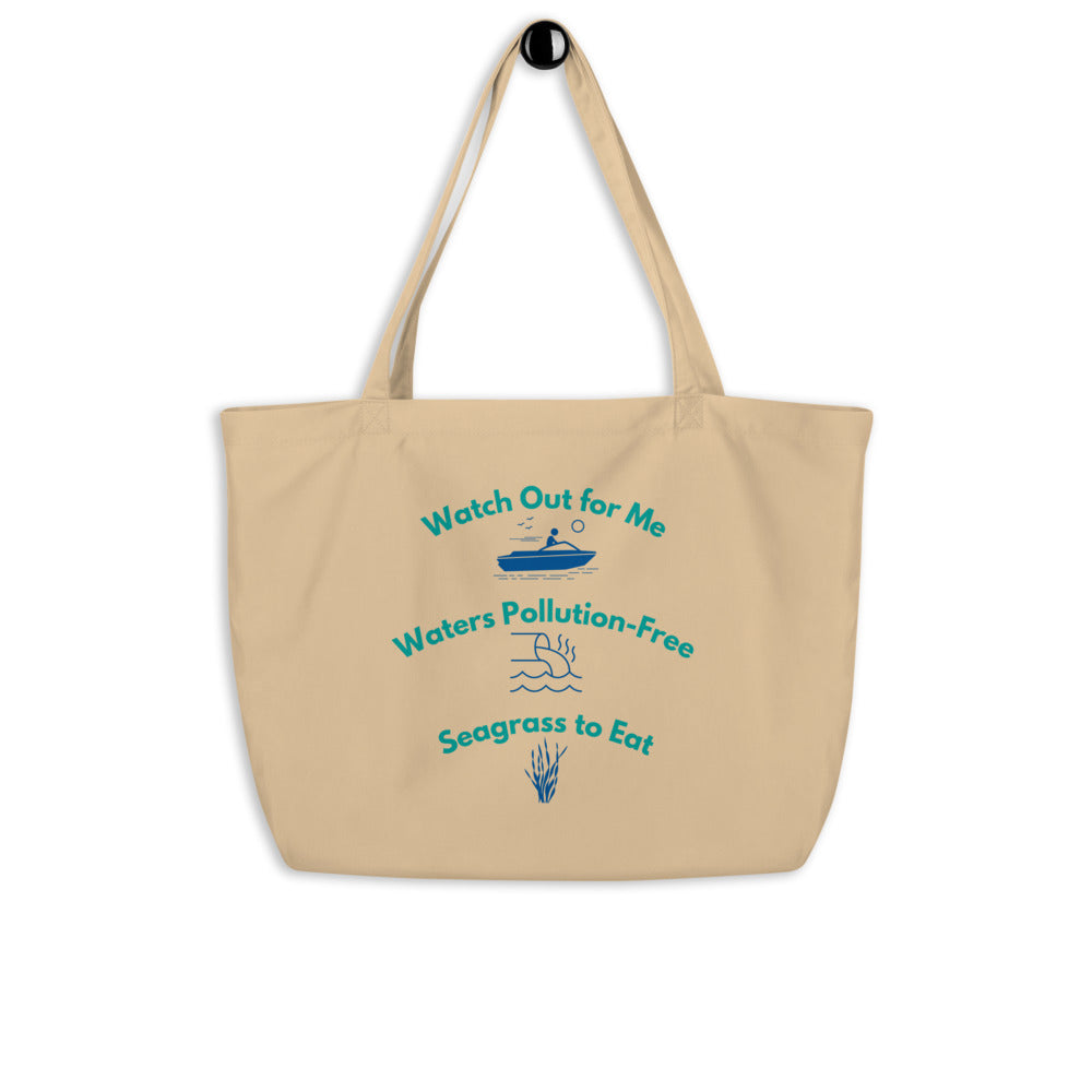 Protect the Manatees Large Organic Cotton Tote Bag