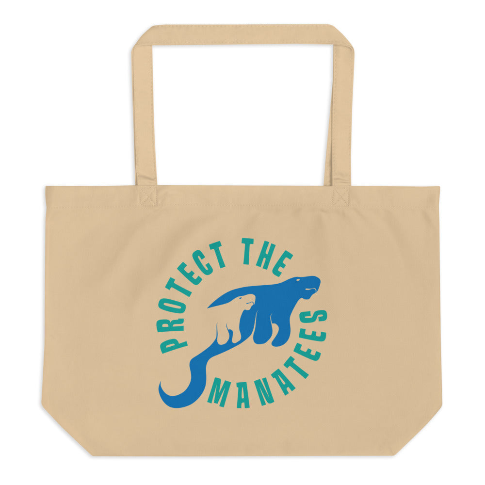 Protect the Manatees Large Organic Cotton Tote Bag