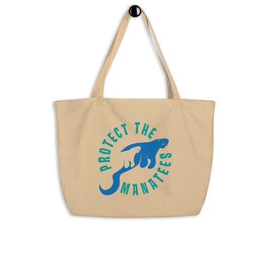 Protect the Manatees Large Organic Cotton Tote Bag