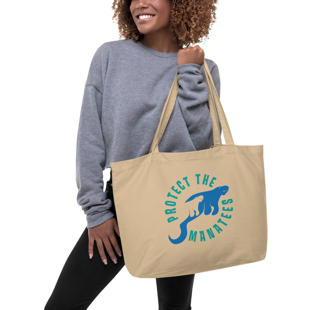 Protect the Manatees Large Organic Cotton Tote Bag