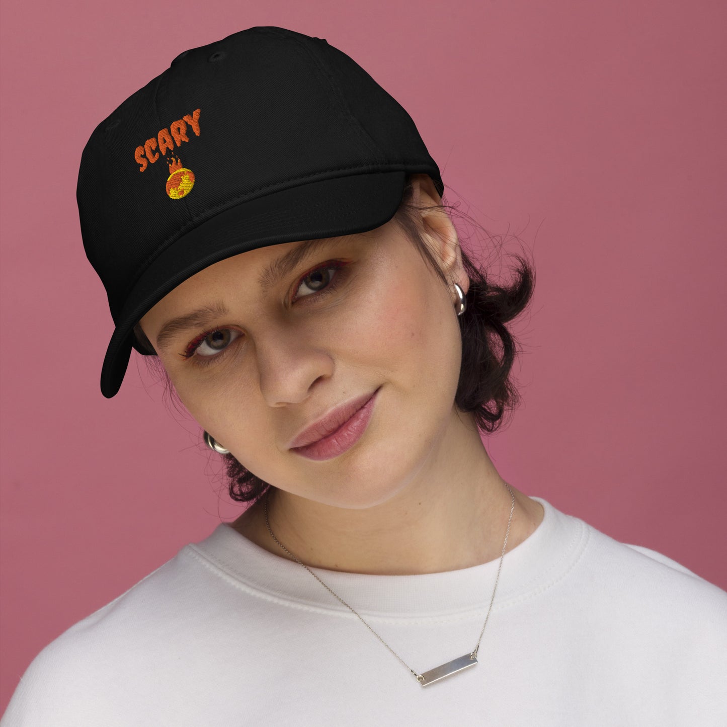 Halloween Embroidered Scary Warming Planet Black Eco Friendly Dad Hat