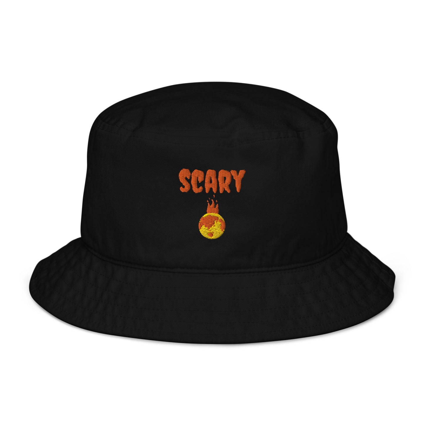 Scary Halloween Embroidered Warming Planet Unisex Black Eco Friendly Bucket Hat