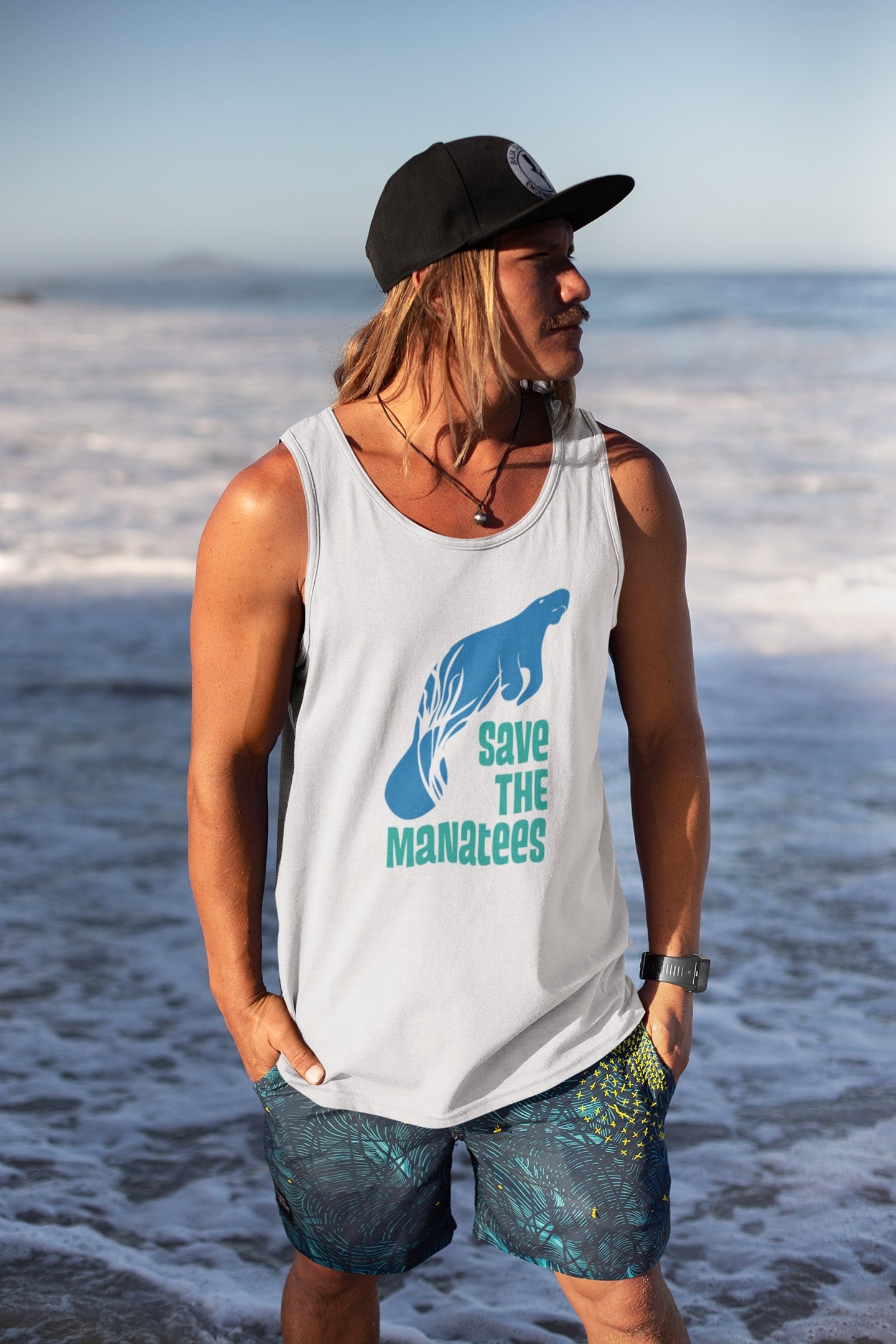 Save the Manatees White Adult Unisex Jersey Tank Top