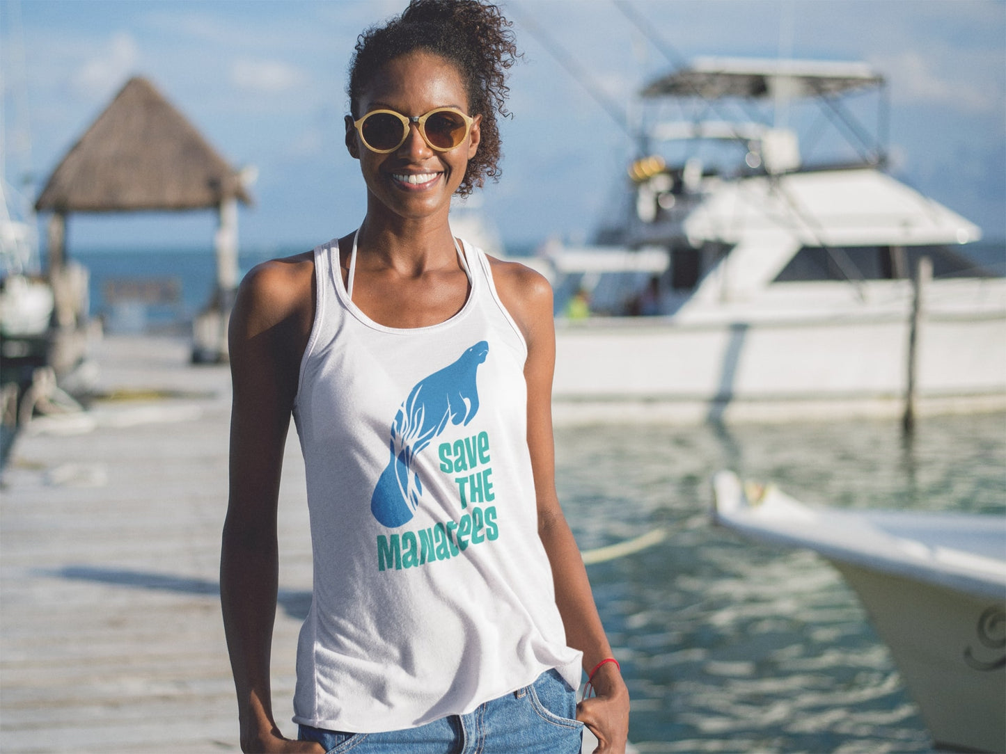 Save the Manatees White Adult Unisex Jersey Tank Top