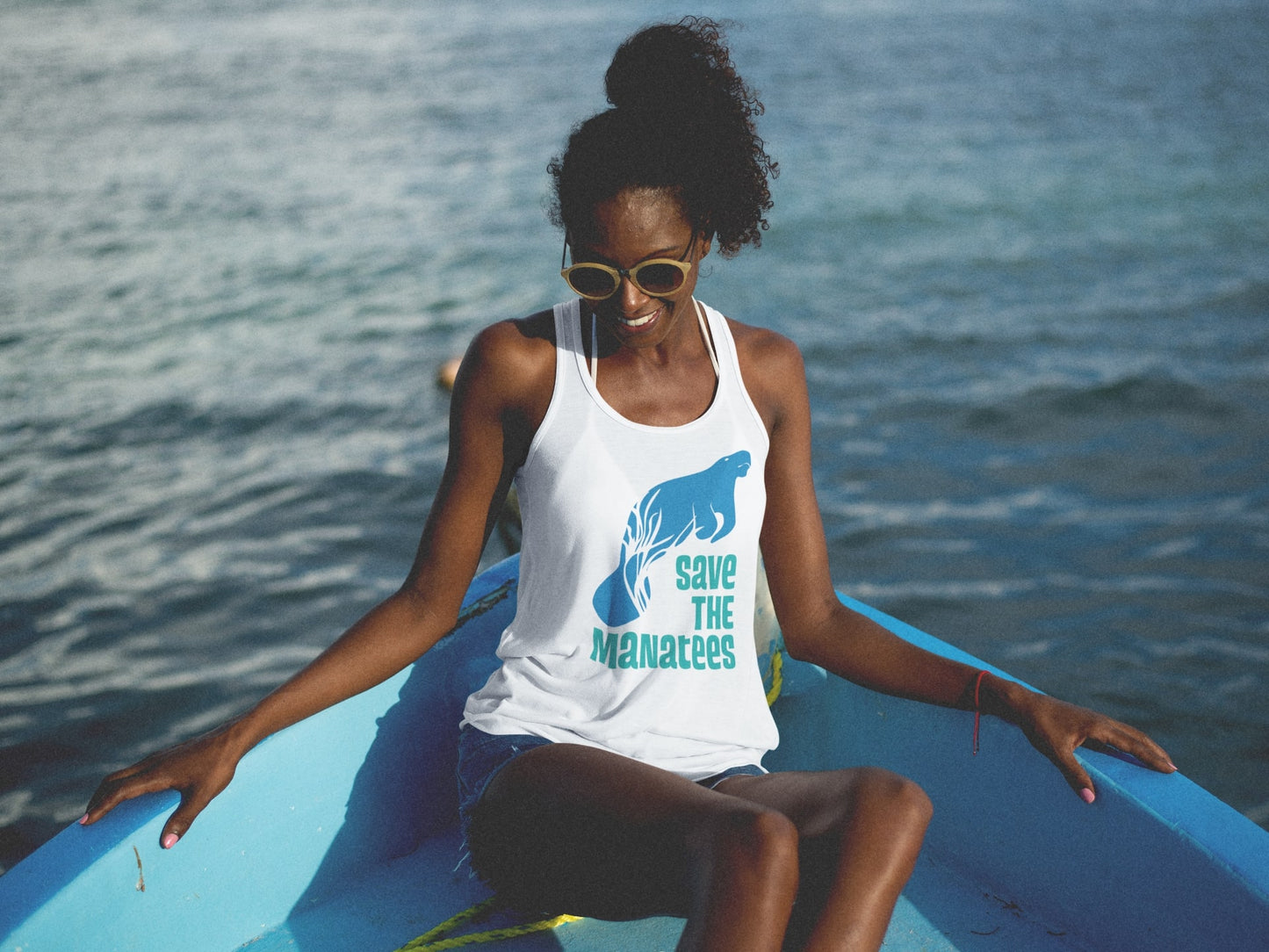 Save the Manatees White Adult Unisex Jersey Tank Top