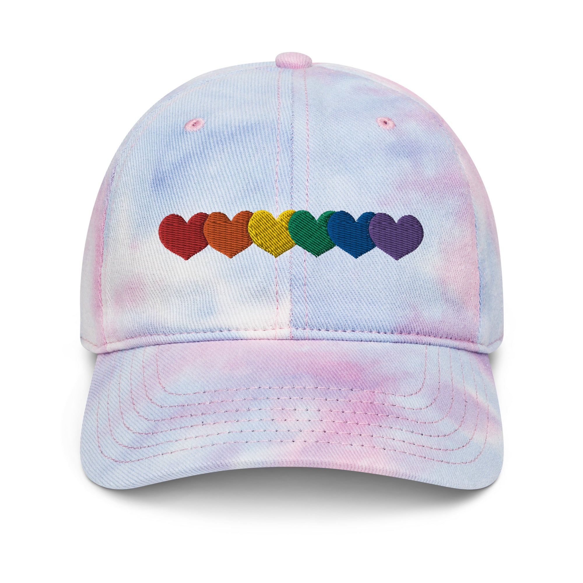 Pride Rainbow Heart Gay Pride Tie Dye Embroidered Dad Hat