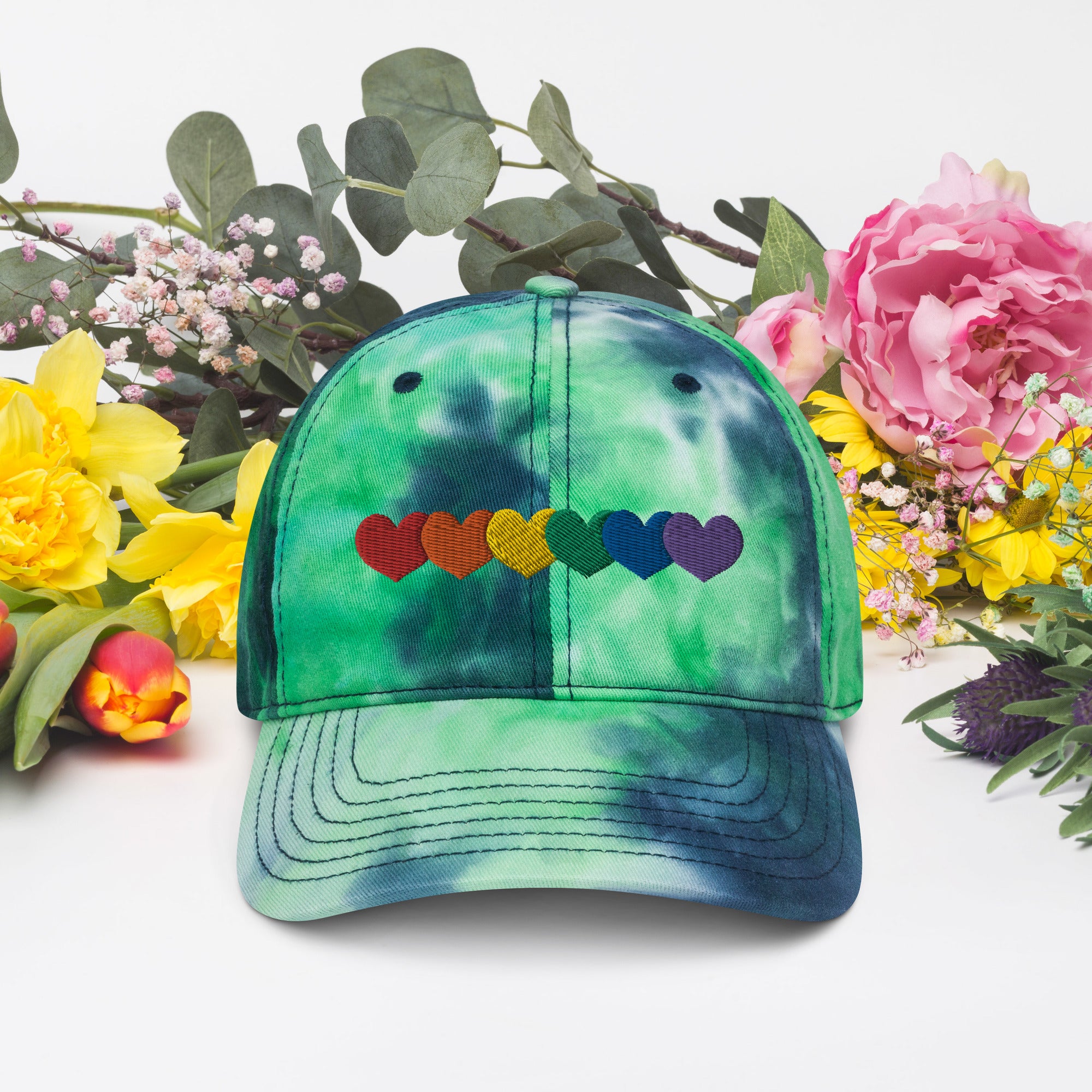 Pride Rainbow Heart Gay Pride Tie Dye Embroidered Dad Hat