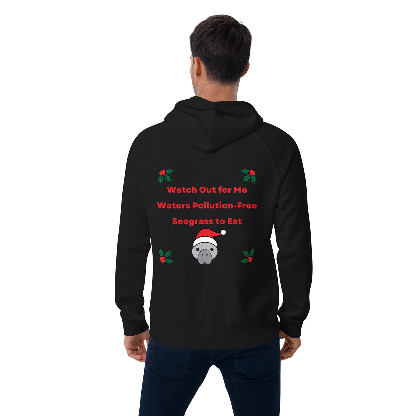 Manatee Holiday Wishes Christmas Eco Friendly Adult Unisex Embroidered Hoodie