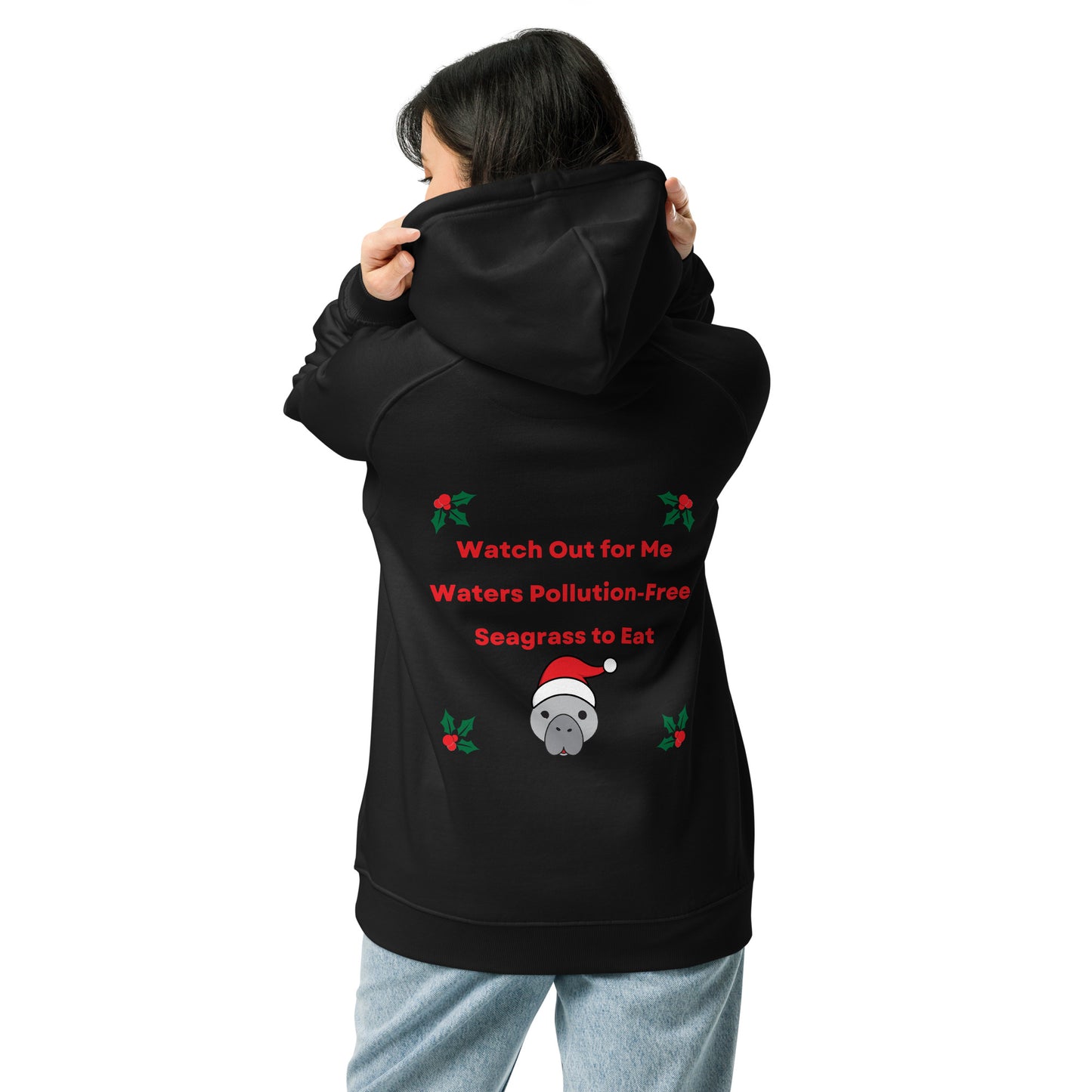 Manatee Holiday Wishes Christmas Eco Friendly Adult Unisex Embroidered Hoodie