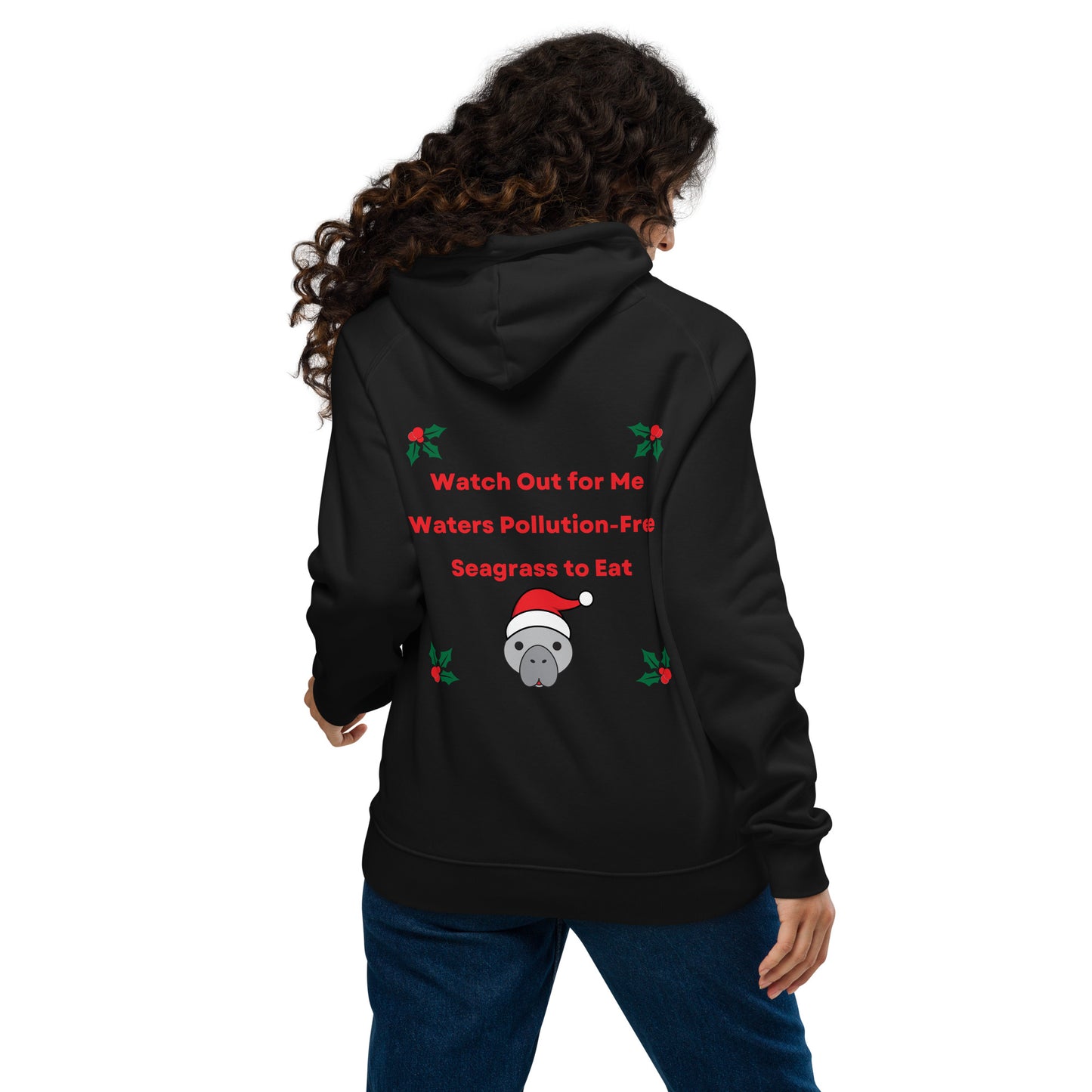 Manatee Holiday Wishes Christmas Eco Friendly Adult Unisex Embroidered Hoodie