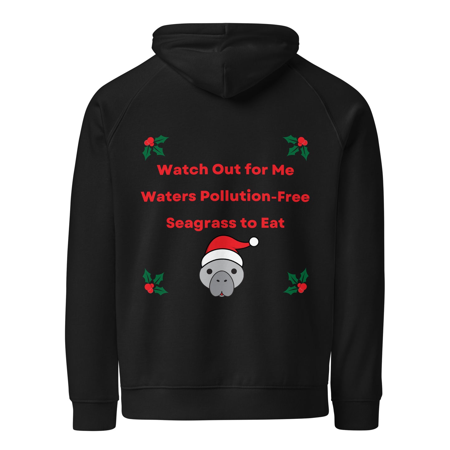 Manatee Holiday Wishes Christmas Eco Friendly Adult Unisex Embroidered Hoodie