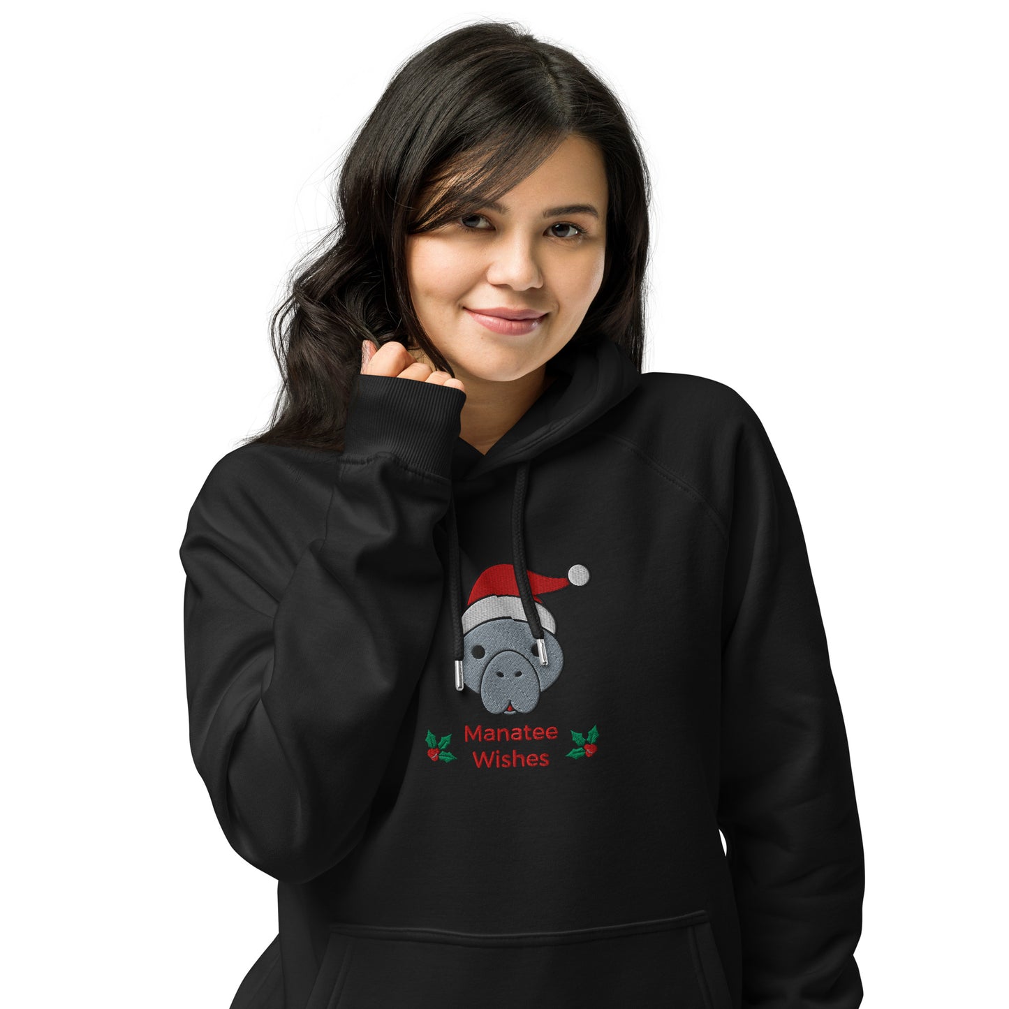 Manatee Holiday Wishes Christmas Eco Friendly Adult Unisex Embroidered Hoodie