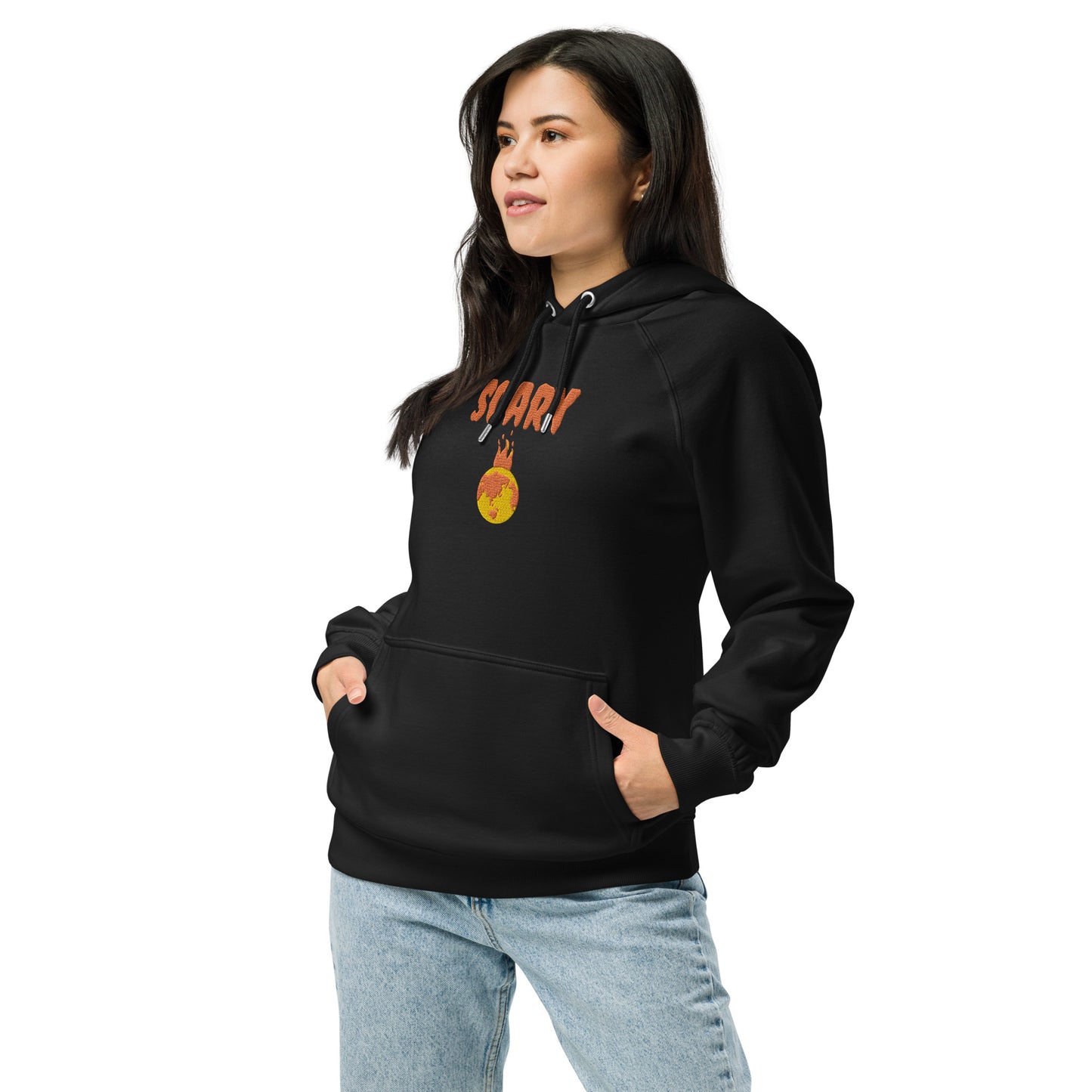 Halloween Embroidered Scary Warming Planet Unisex Eco Friendly Raglan Hoodie