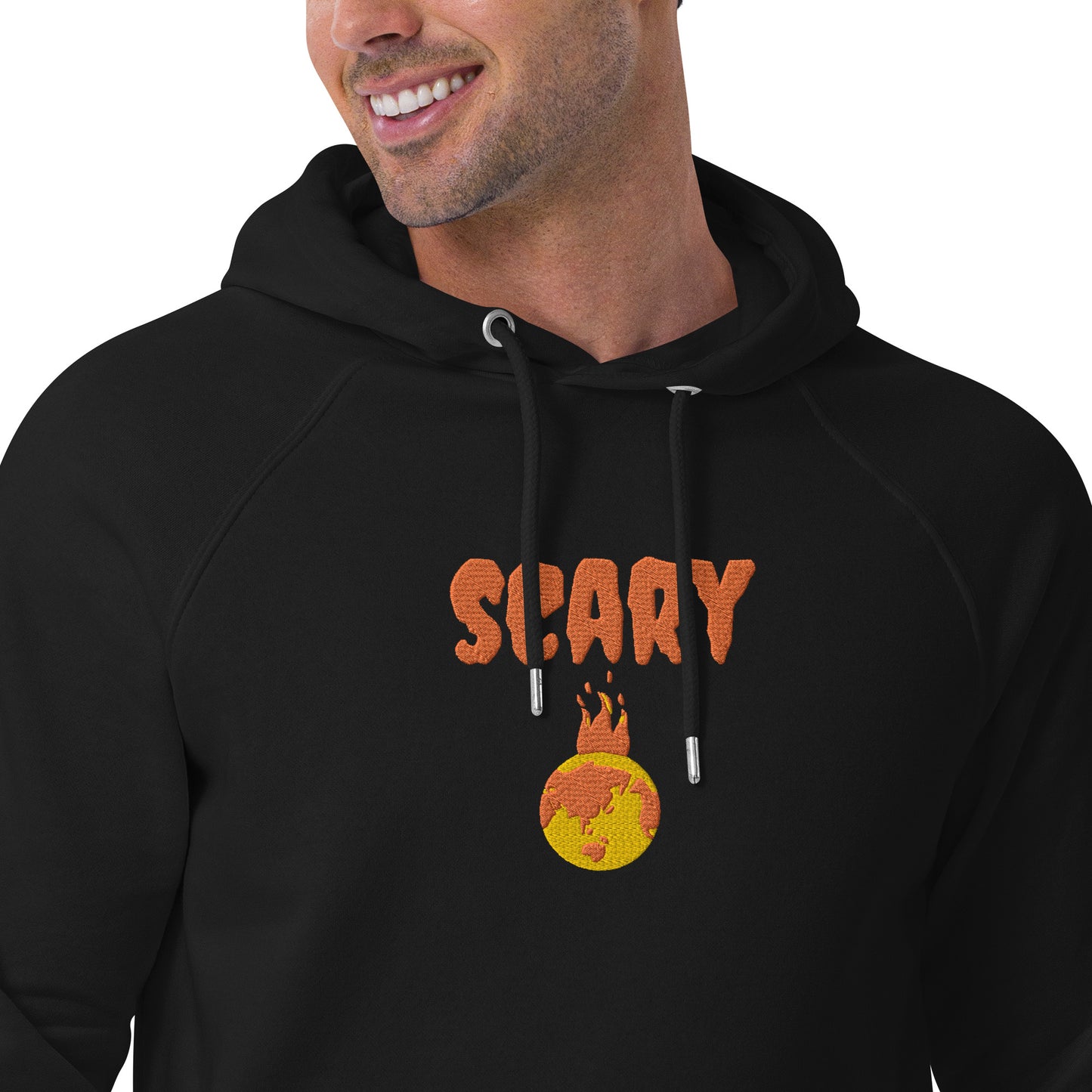 Halloween Embroidered Scary Warming Planet Unisex Eco Friendly Raglan Hoodie