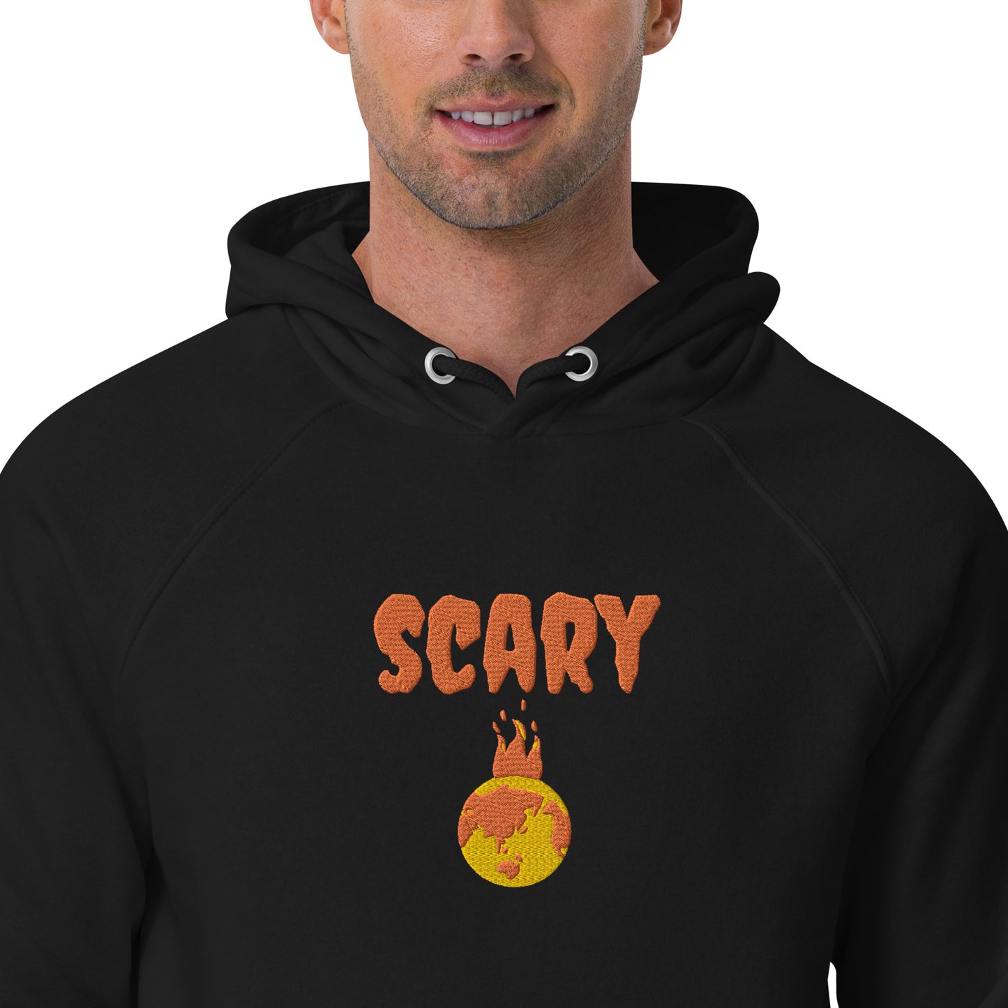 Halloween Embroidered Scary Warming Planet Unisex Eco Friendly Raglan Hoodie