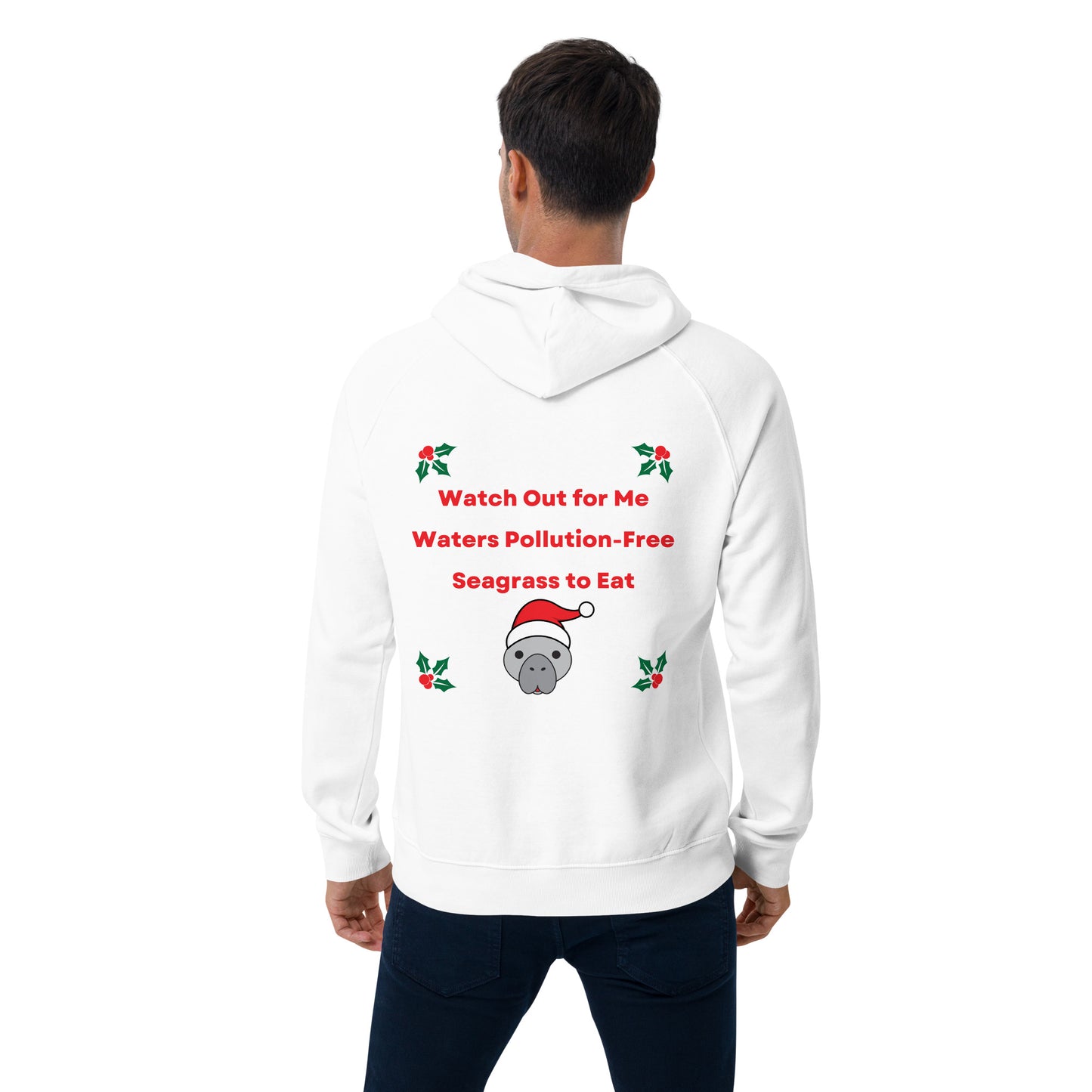 Manatee Holiday Wishes Christmas Eco Friendly Adult Unisex Embroidered Hoodie