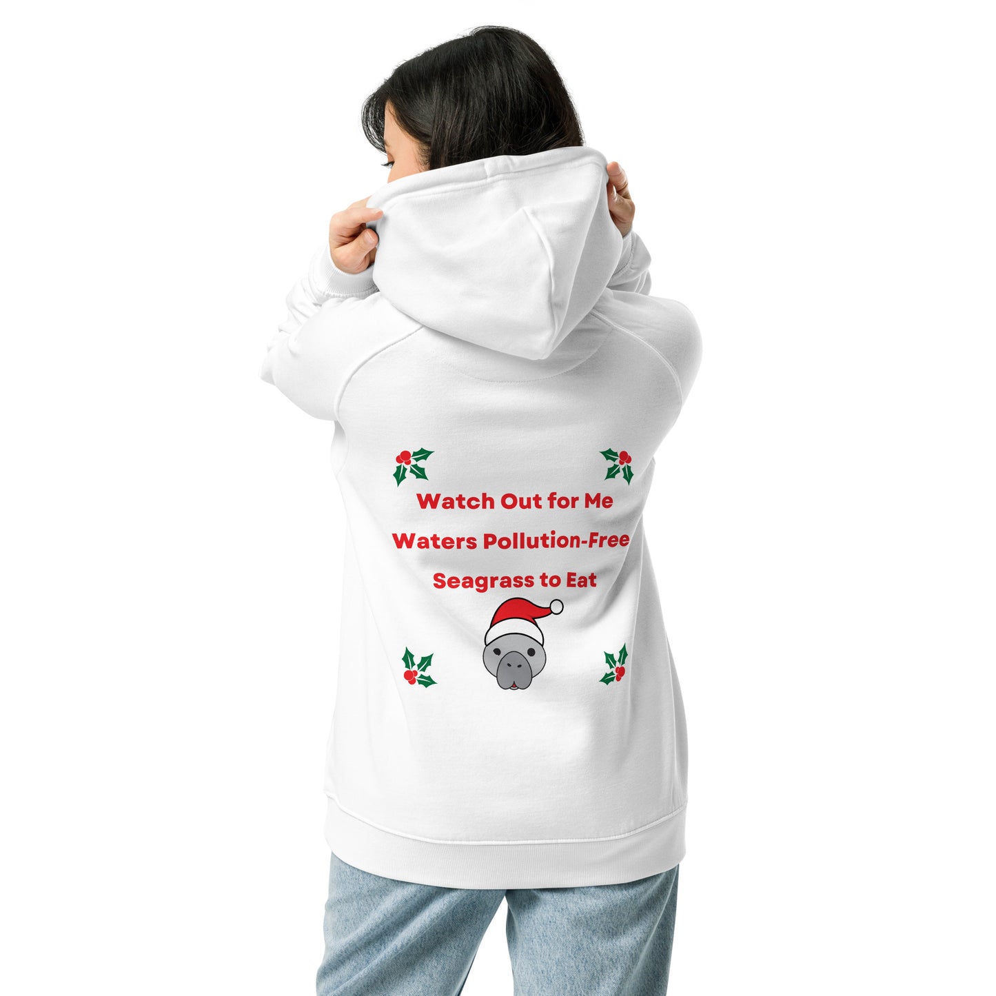 Manatee Holiday Wishes Christmas Eco Friendly Adult Unisex Embroidered Hoodie