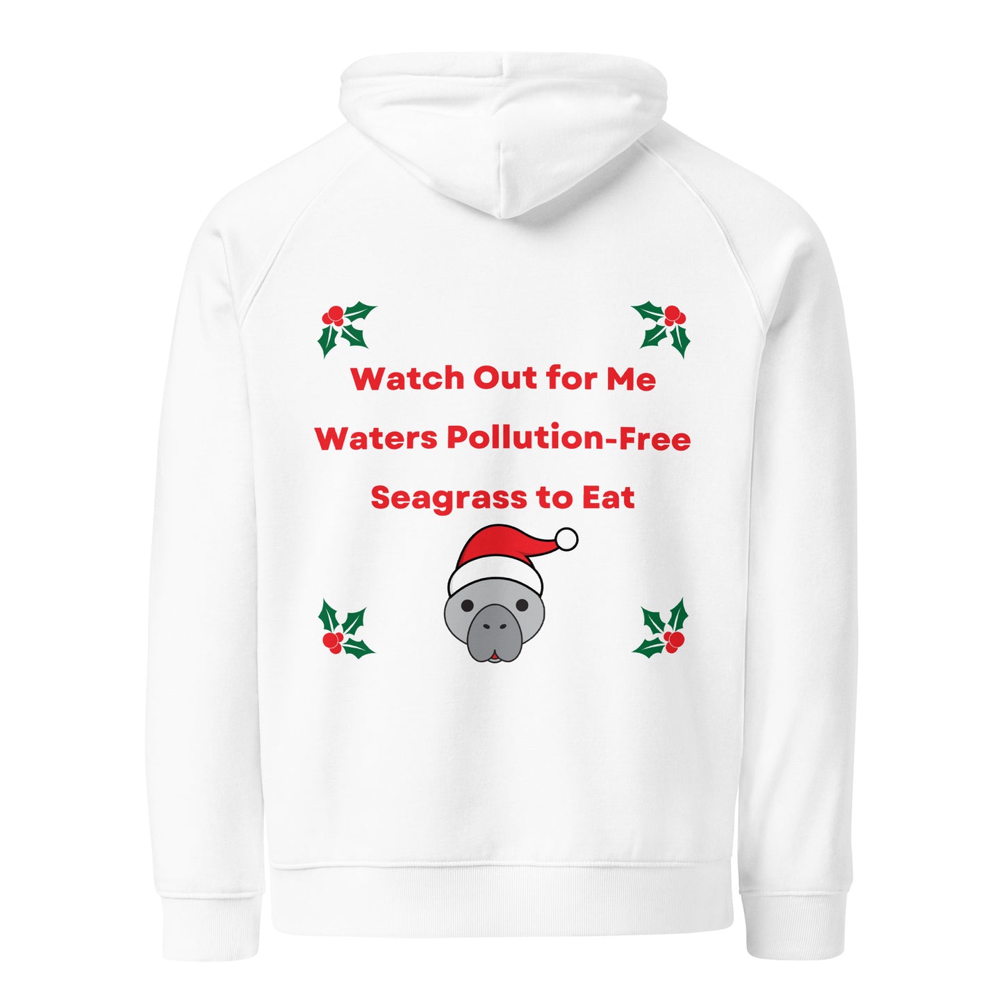 Manatee Holiday Wishes Christmas Eco Friendly Adult Unisex Embroidered Hoodie