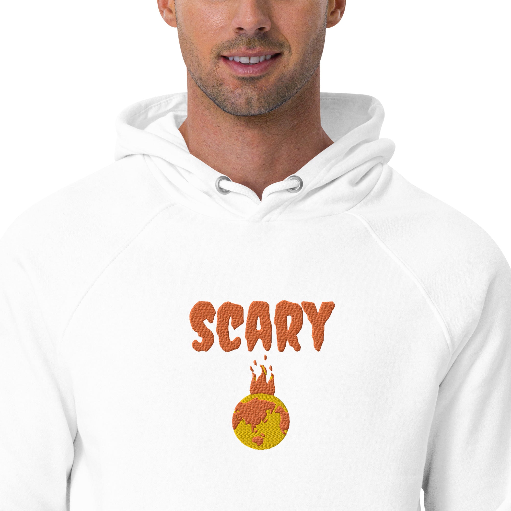 Halloween Embroidered Scary Warming Planet Unisex Eco Friendly Raglan Hoodie