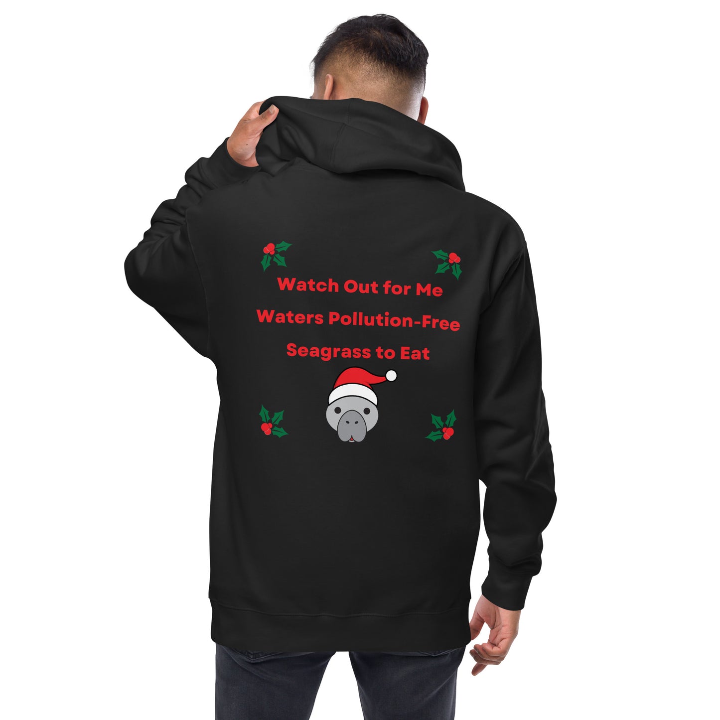 Christmas Manatee Embroidered Adult Unisex Fleece Zip Up Hoodie
