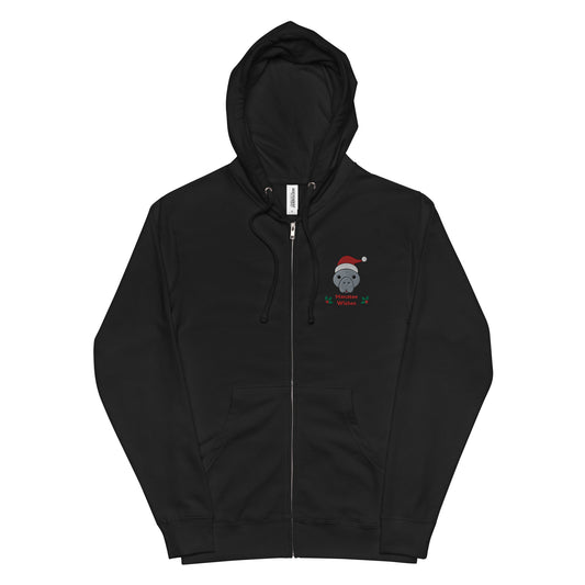 Manatee Holiday Wishes Christmas Embroidered Adult Unisex Zip Up Hoodie