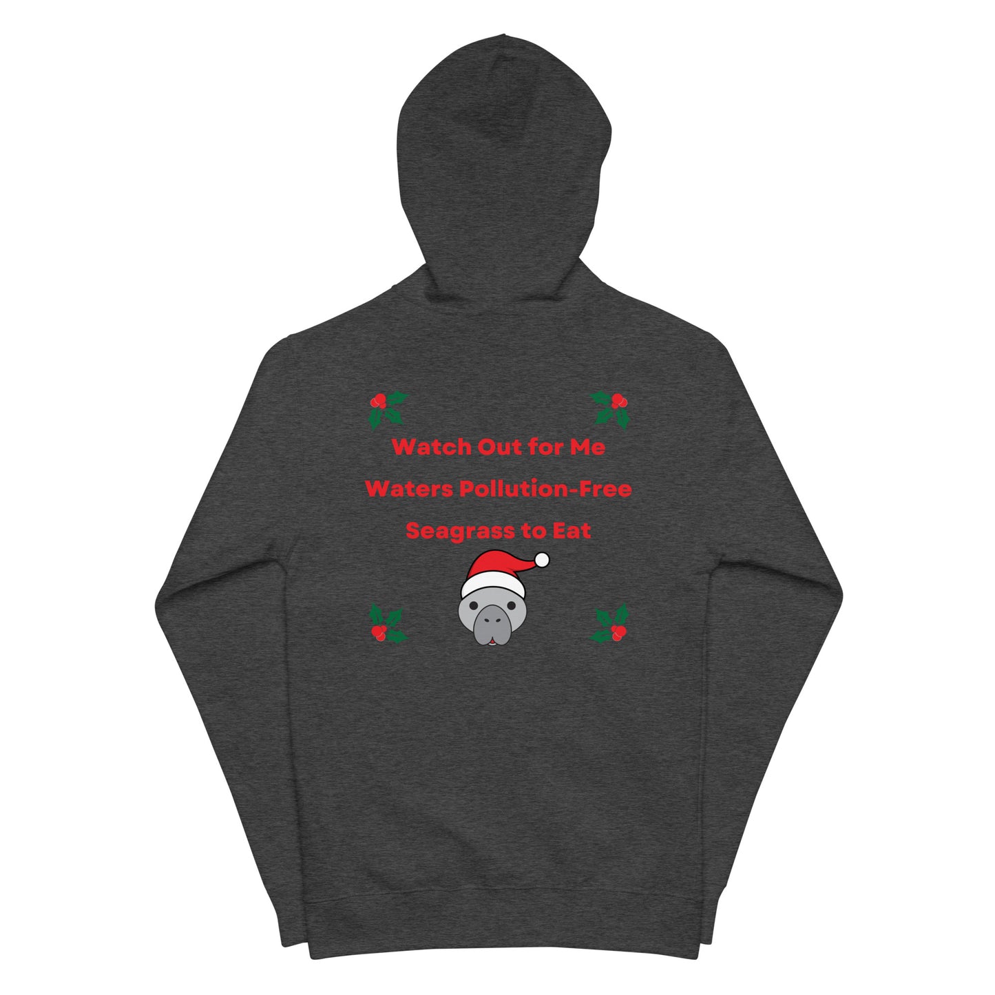 Manatee Holiday Wishes Christmas Embroidered Adult Unisex Zip Up Hoodie