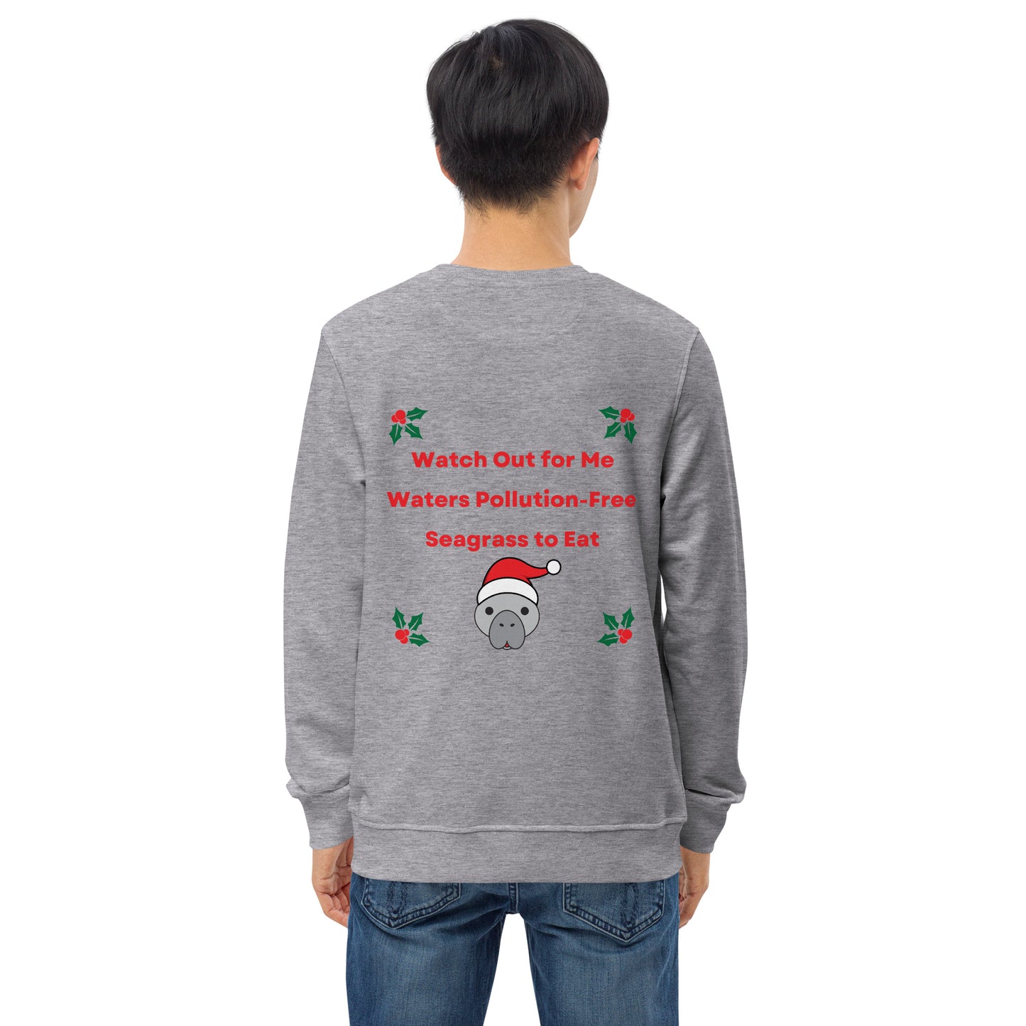 Manatee Holiday Wishes Christmas Eco Friendly Embroidered Crewneck Sweatshirt