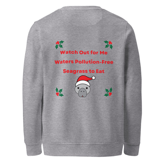 Manatee Holiday Wishes Christmas Eco Friendly Embroidered Crewneck Sweatshirt