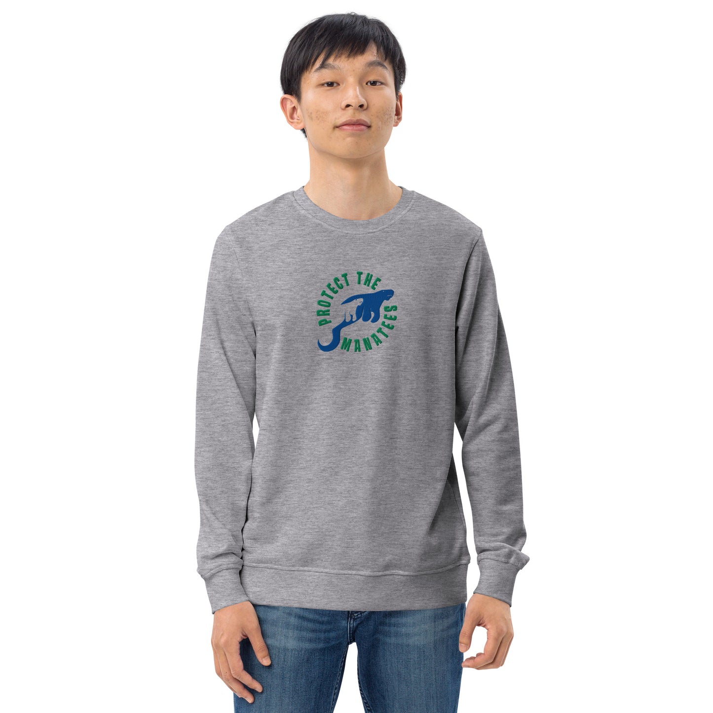 Protect the Manatees Eco Embroidered Adult Unisex Crewneck Sweatshirt