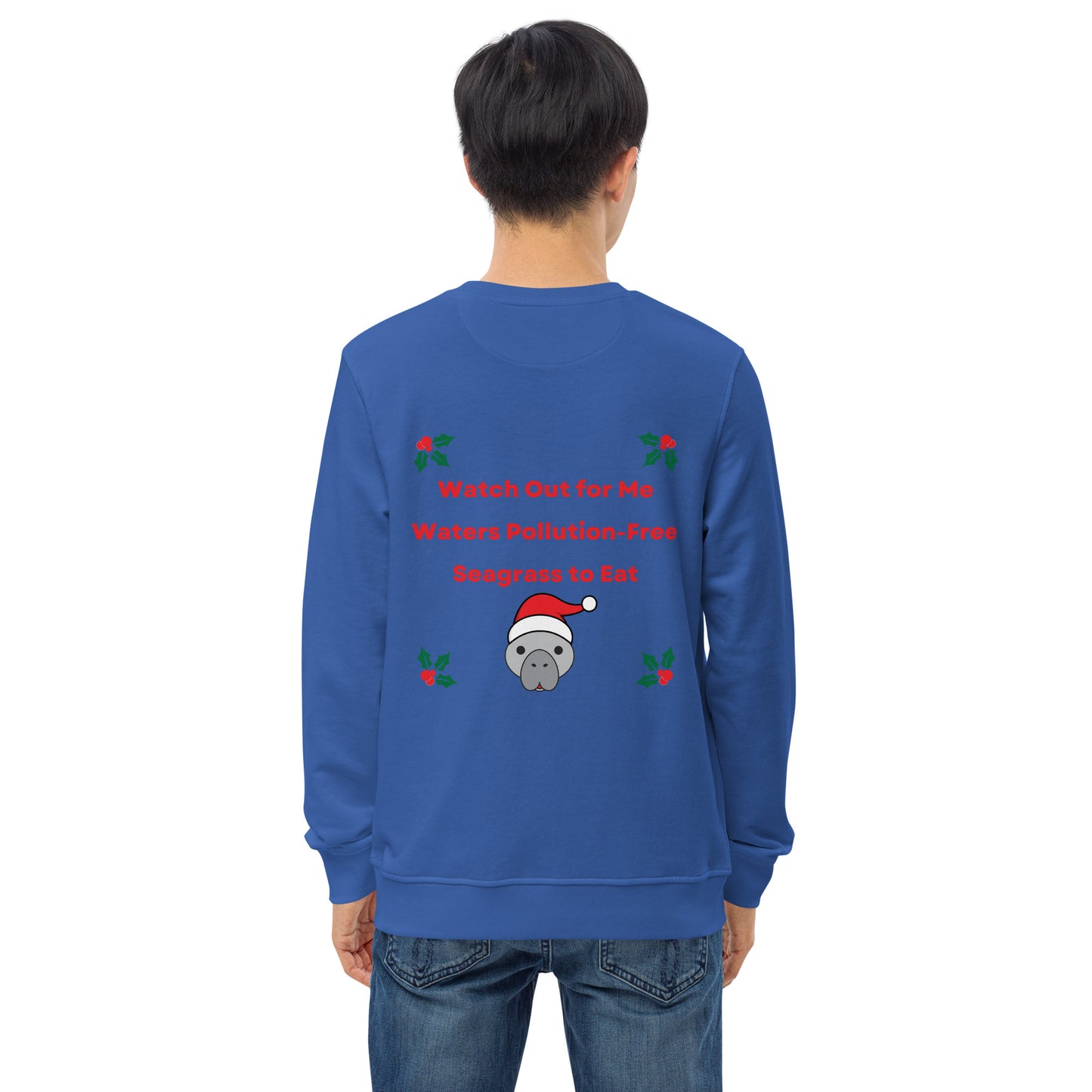 Manatee Holiday Wishes Christmas Eco Friendly Embroidered Crewneck Sweatshirt