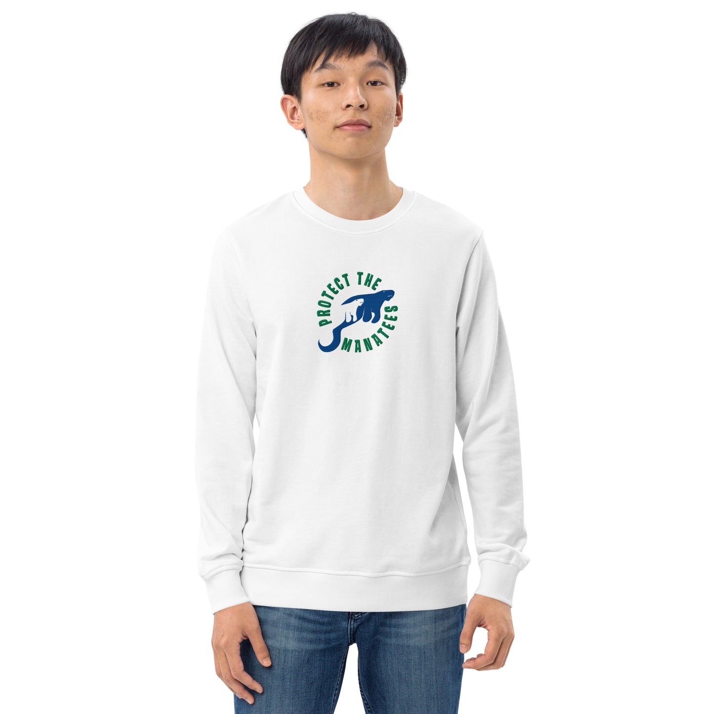 Protect the Manatees Eco Embroidered Adult Unisex Crewneck Sweatshirt