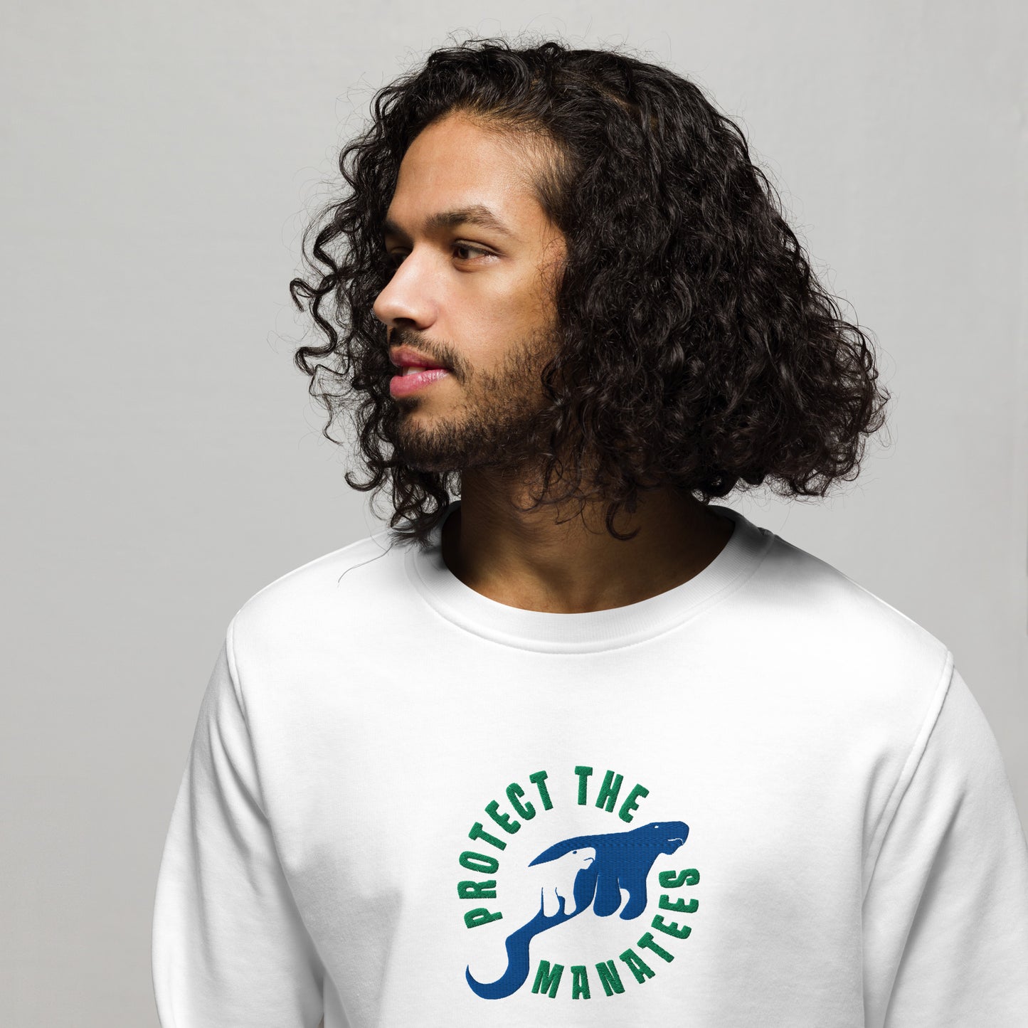 Protect the Manatees Eco Embroidered Adult Unisex Crewneck Sweatshirt