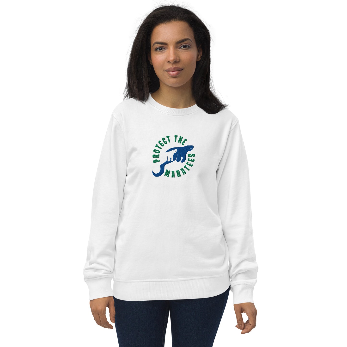 Protect the Manatees Eco Embroidered Adult Unisex Crewneck Sweatshirt