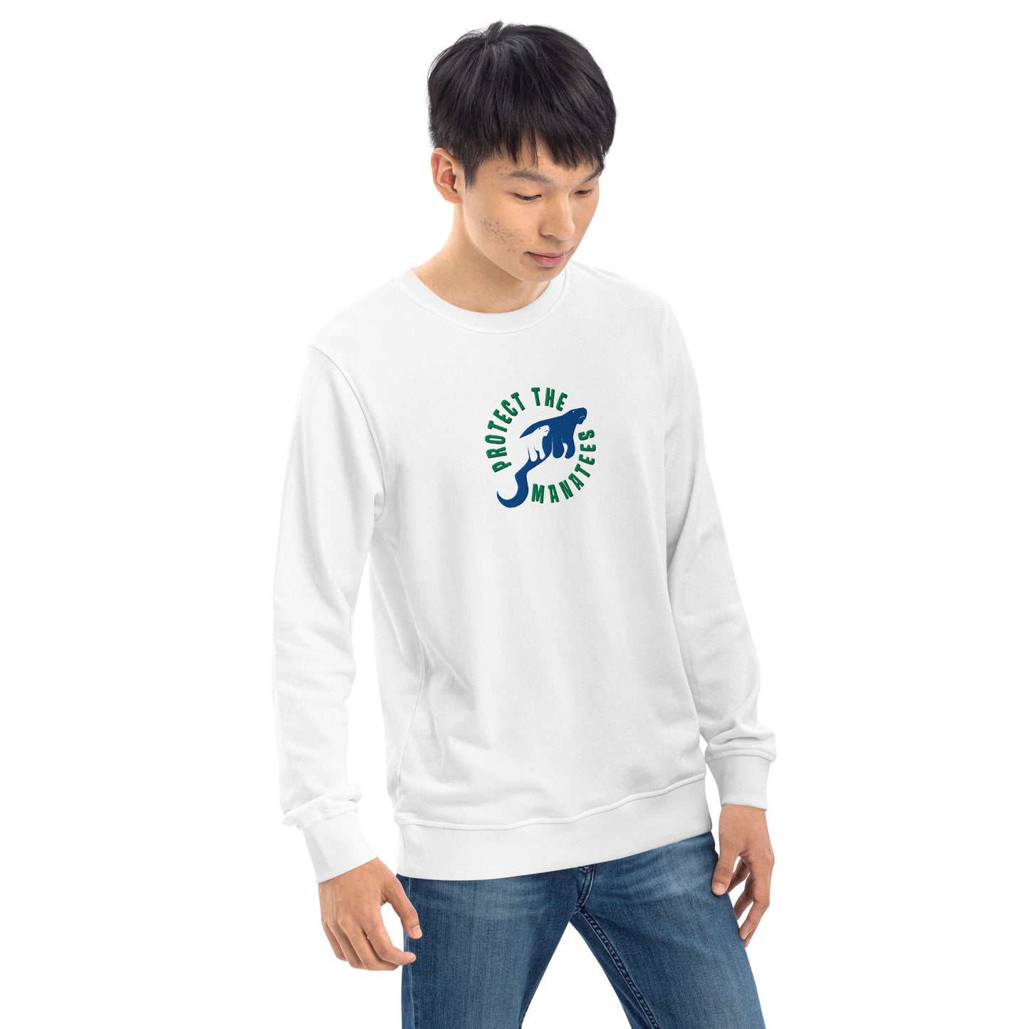 Protect the Manatees Eco Embroidered Adult Unisex Crewneck Sweatshirt