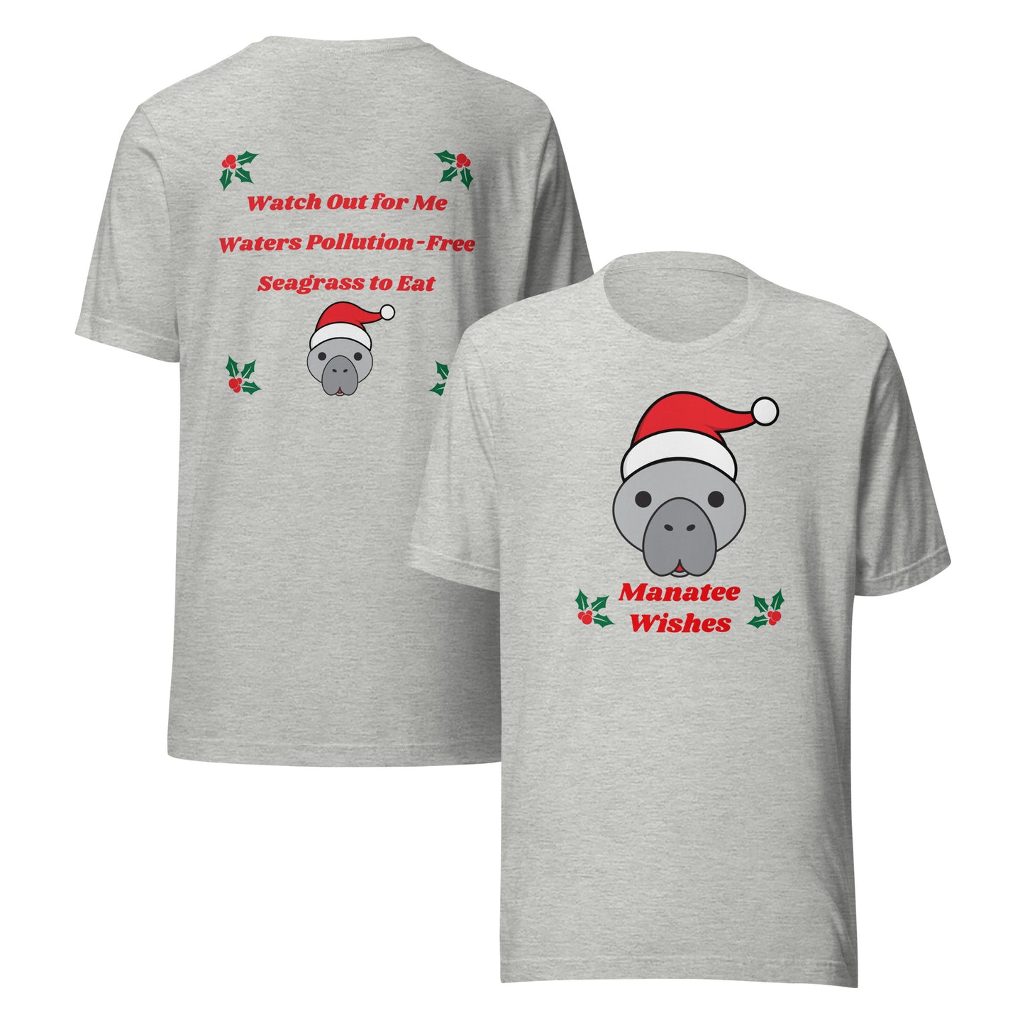 Manatee Holiday Wishes Christmas Short Sleeve Unisex Graphic Shirt
