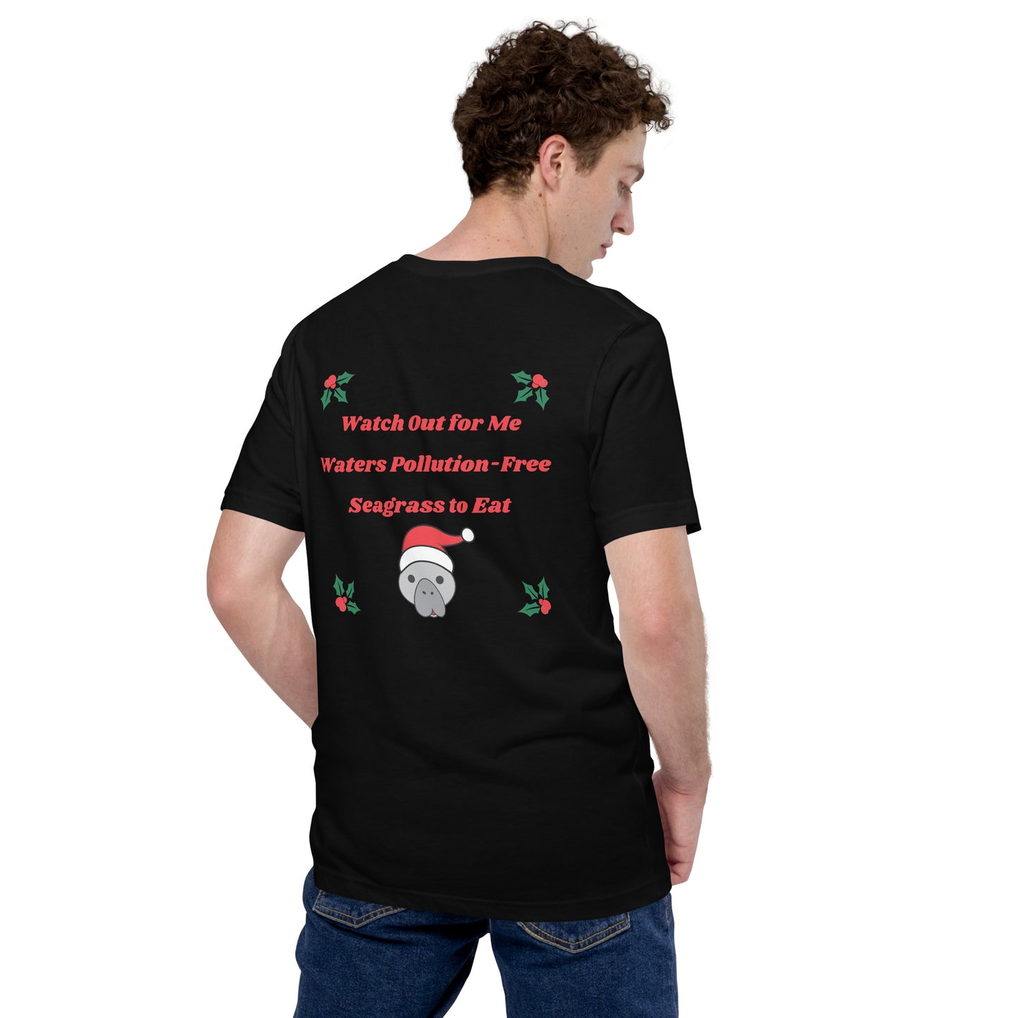 Manatee Holiday Wishes Christmas Short Sleeve Unisex Graphic Shirt