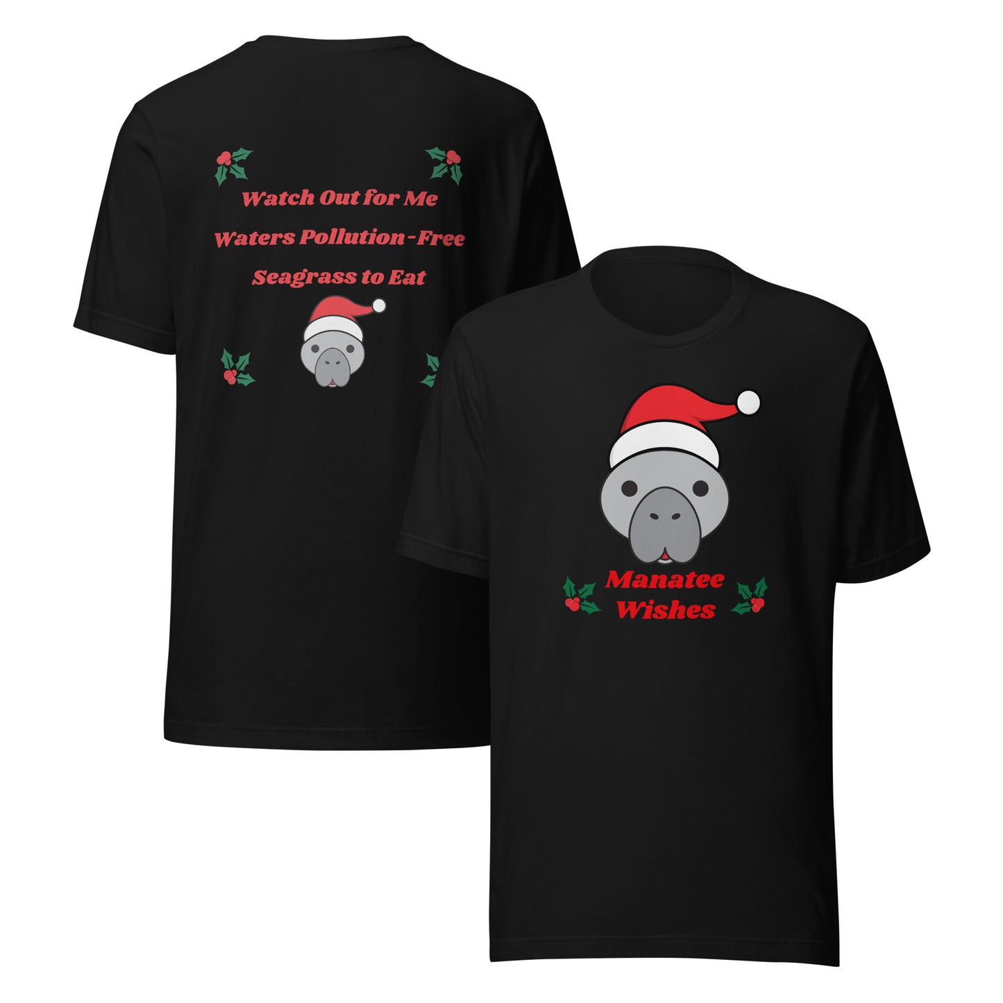 Manatee Holiday Wishes Christmas Short Sleeve Unisex Graphic Shirt