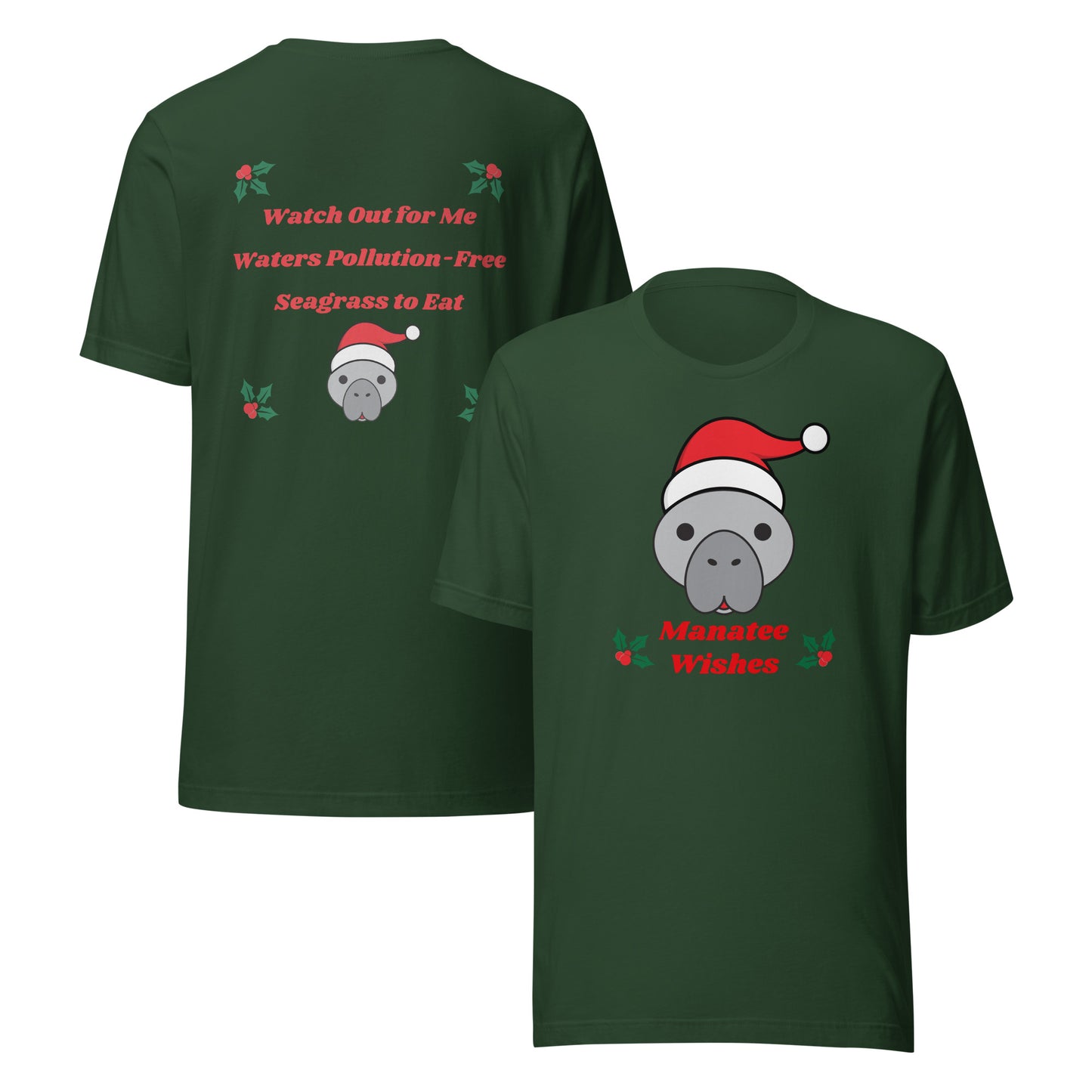 Manatee Holiday Wishes Christmas Short Sleeve Unisex Graphic Shirt