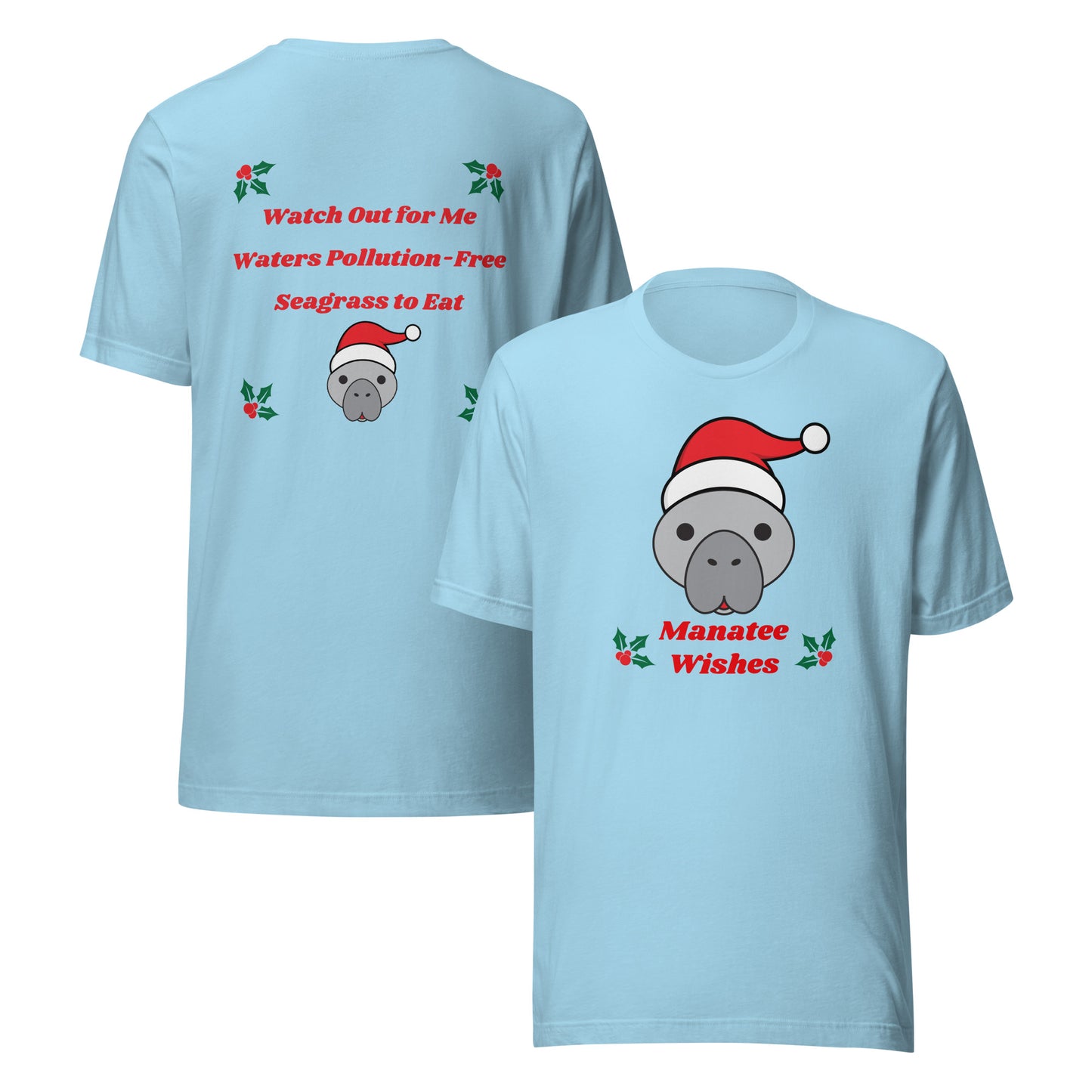 Manatee Holiday Wishes Christmas Short Sleeve Unisex Graphic Shirt