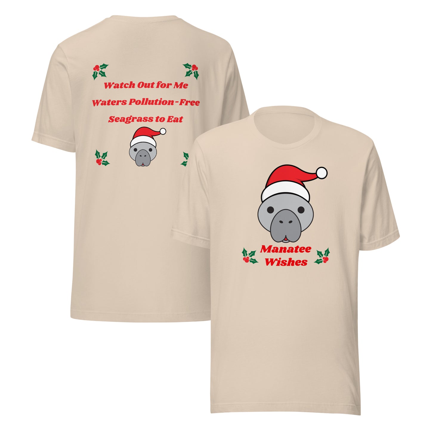 Manatee Holiday Wishes Christmas Short Sleeve Unisex Graphic Shirt