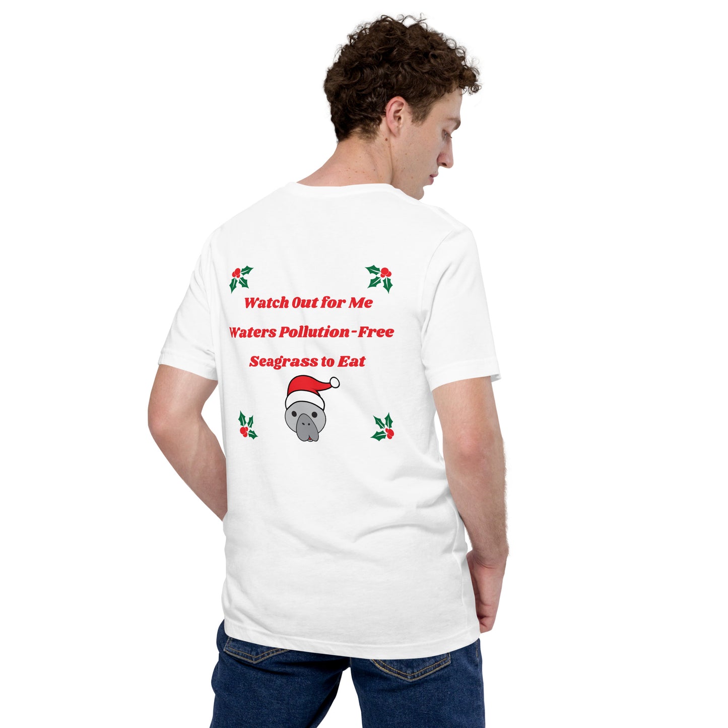 Manatee Holiday Wishes Christmas Short Sleeve Unisex Graphic Shirt