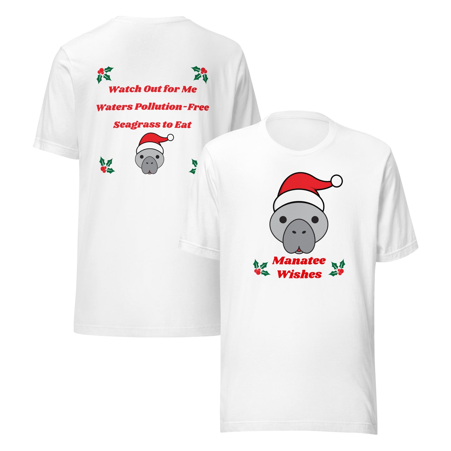Manatee Holiday Wishes Christmas Short Sleeve Unisex Graphic Shirt