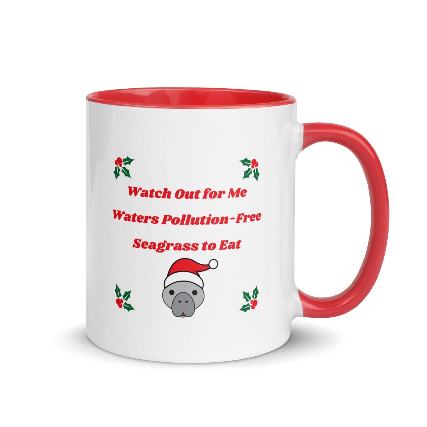 Manatee Holiday Wishes Christmas Ceramic Mug with Color Inside