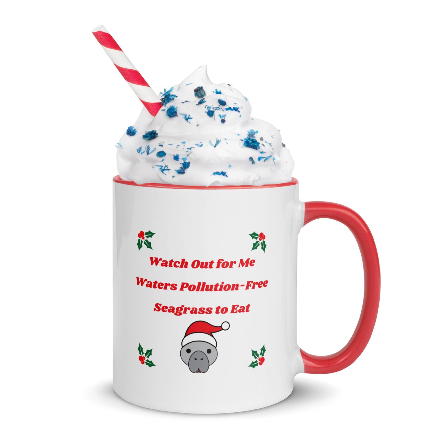Manatee Holiday Wishes Christmas Ceramic Mug with Color Inside