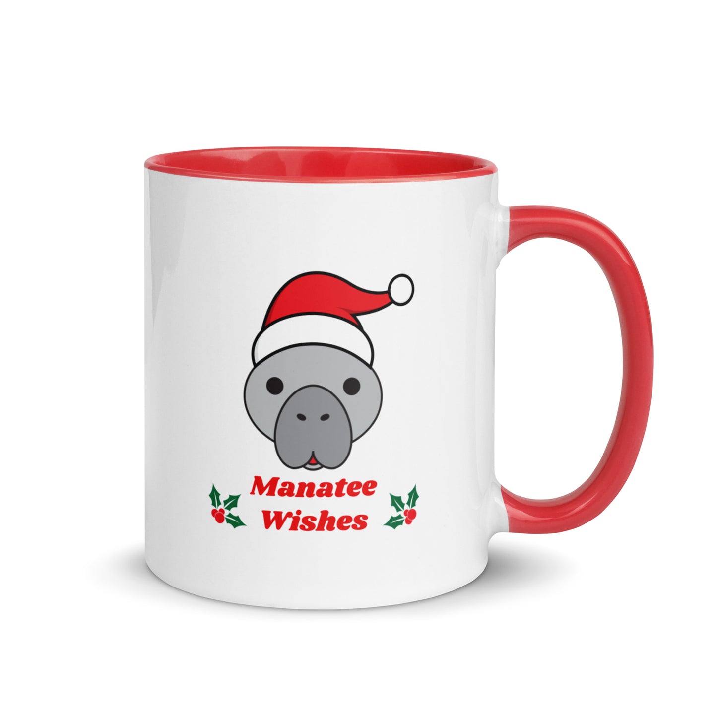 Manatee Holiday Wishes Christmas Ceramic Mug with Color Inside