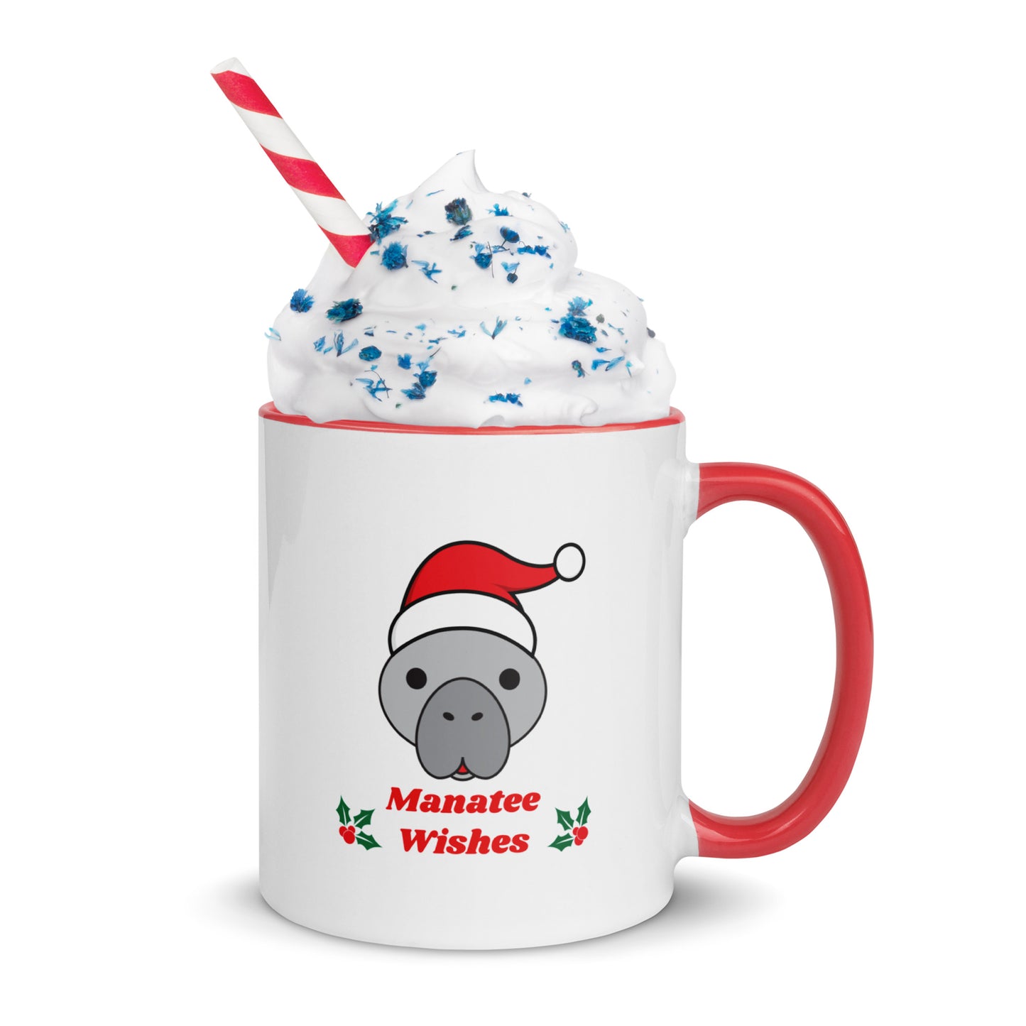 Manatee Holiday Wishes Christmas Ceramic Mug with Color Inside
